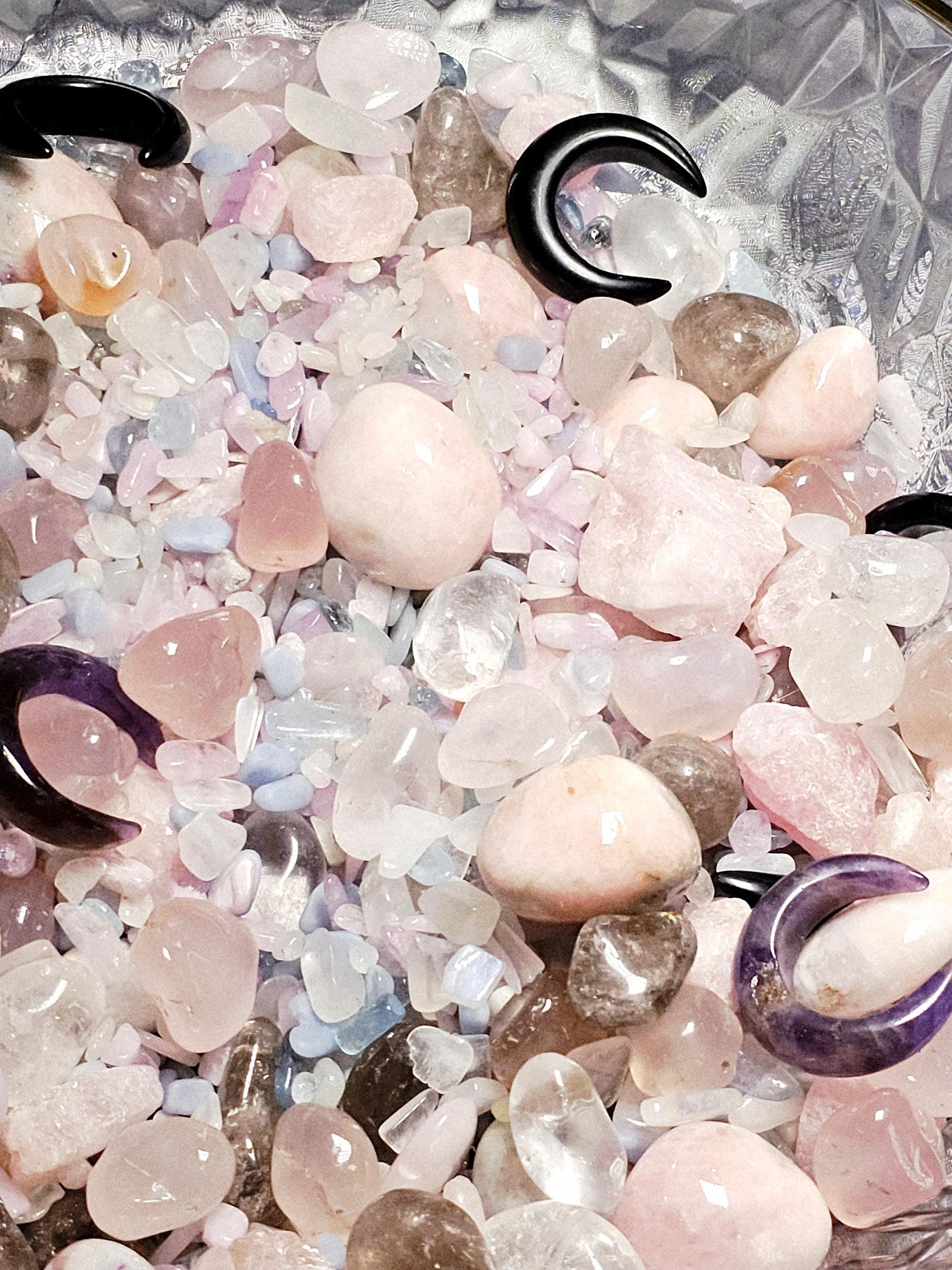 Mystical Crystal Confetti,Crystal Scoop, Morganite, Aquamarine, Kunzite, Moonstone, Pink Chalcedony