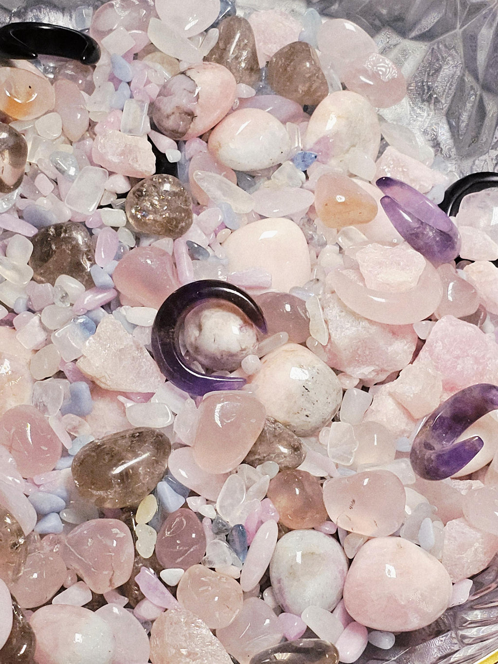 Mystical Crystal Confetti,Crystal Scoop, Morganite, Aquamarine, Kunzite, Moonstone, Pink Chalcedony