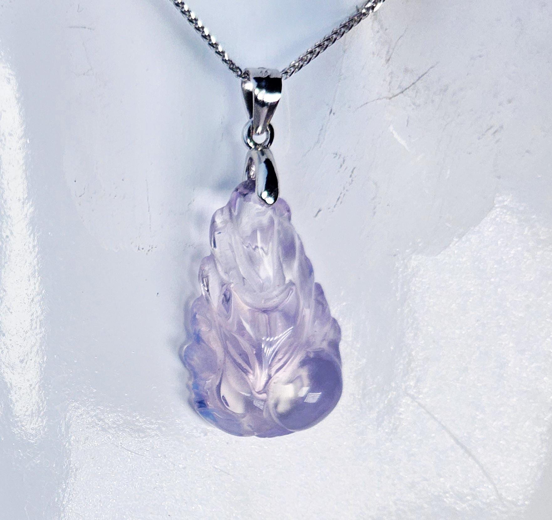Lavender Moon Quartz 9 Tail Fox Necklace, 925 Silver, Anime Litsune