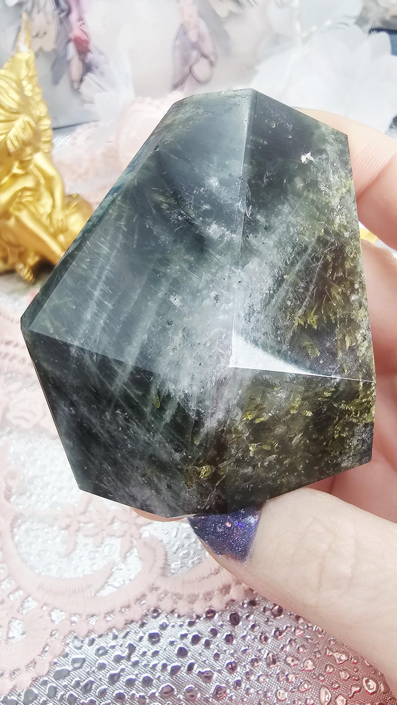 Green Tourmaline Freeform, Rutilated Quartz, Crystal Gift