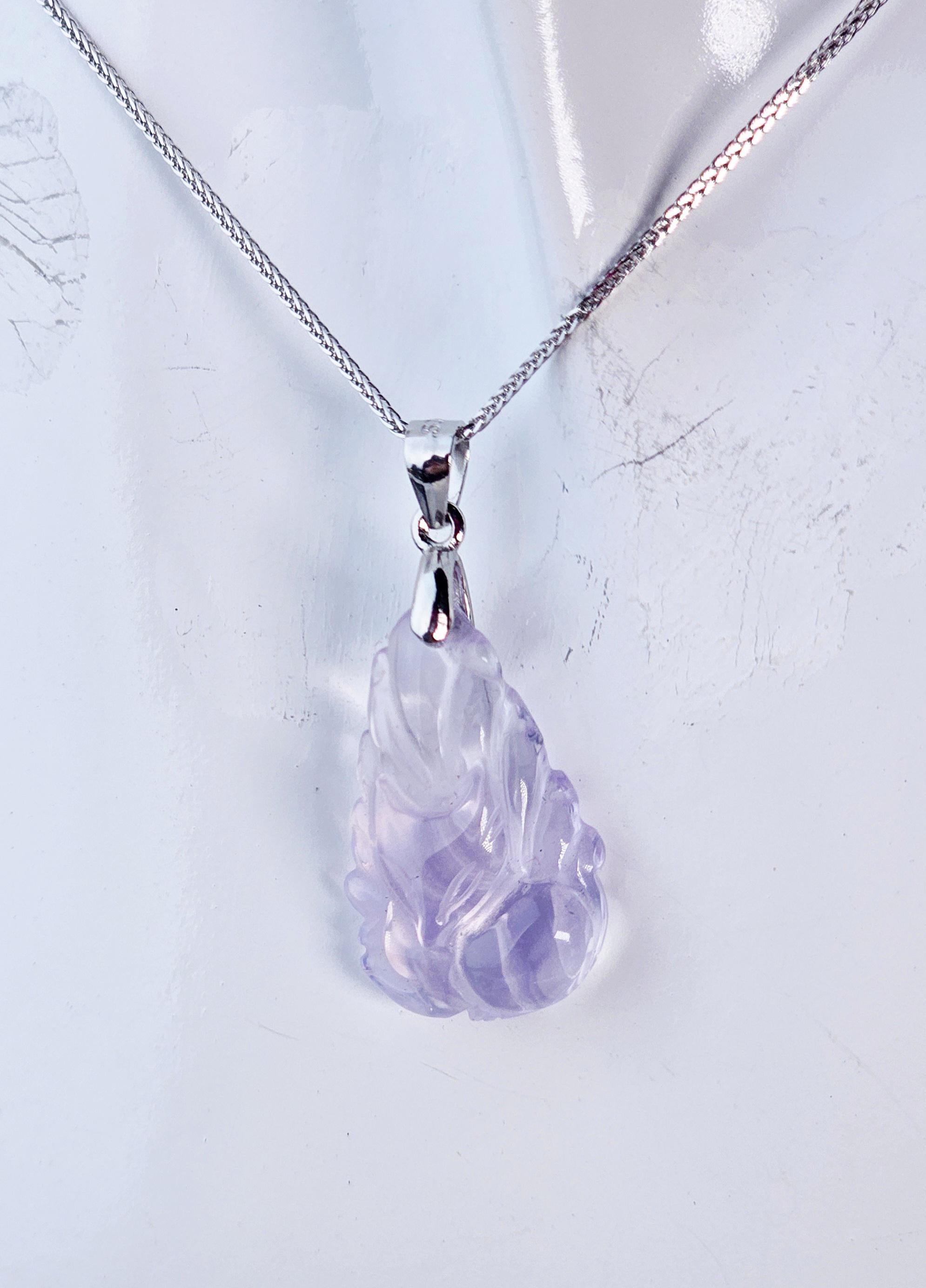 Lavender Moon Quartz 9 Tail Fox Necklace, 925 Silver, Anime Litsune