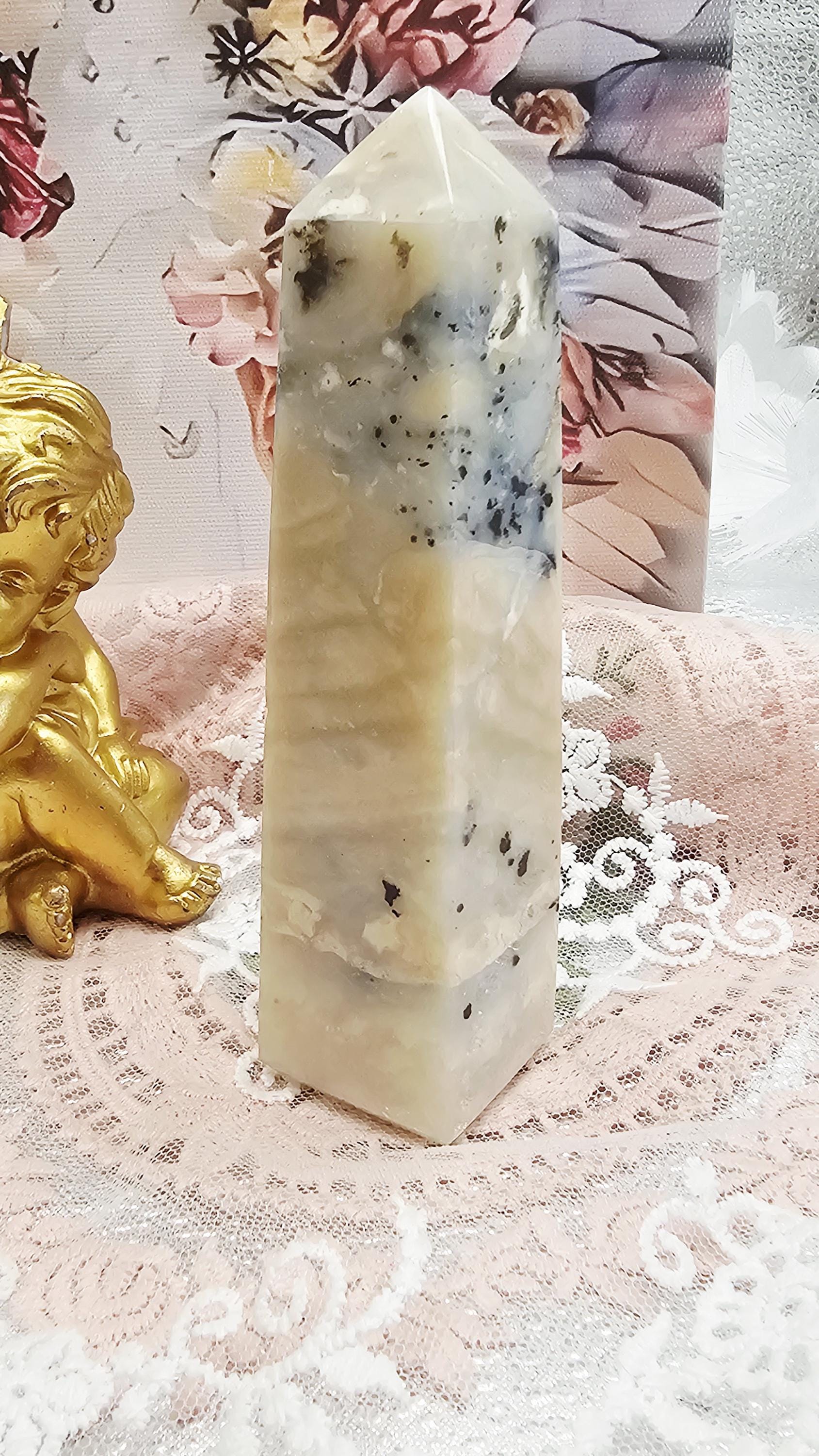 RARE Dendritic Agate Tower, Indonesian, Crystal Gift, Home Decor, Feng Shui Crystal