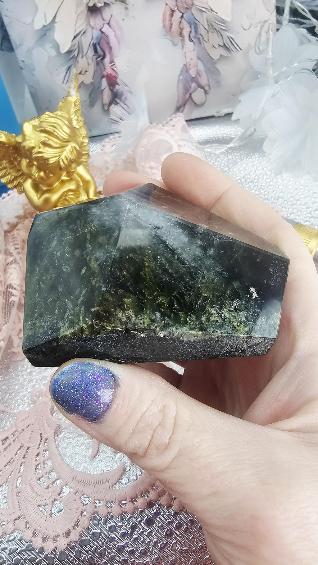 Green Tourmaline Freeform, Rutilated Quartz, Crystal Gift
