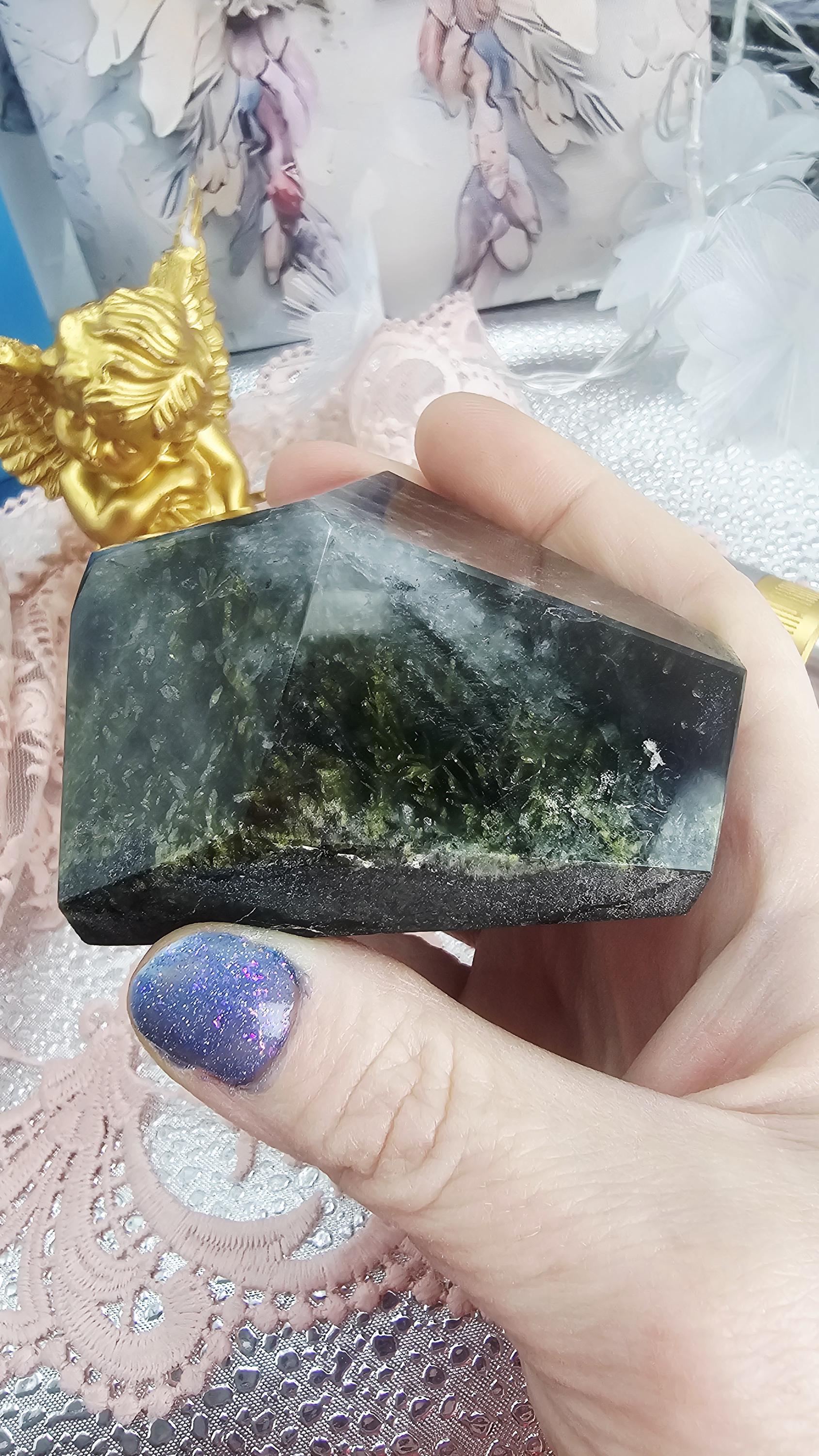 Green Tourmaline Freeform, Rutilated Quartz, Crystal Gift