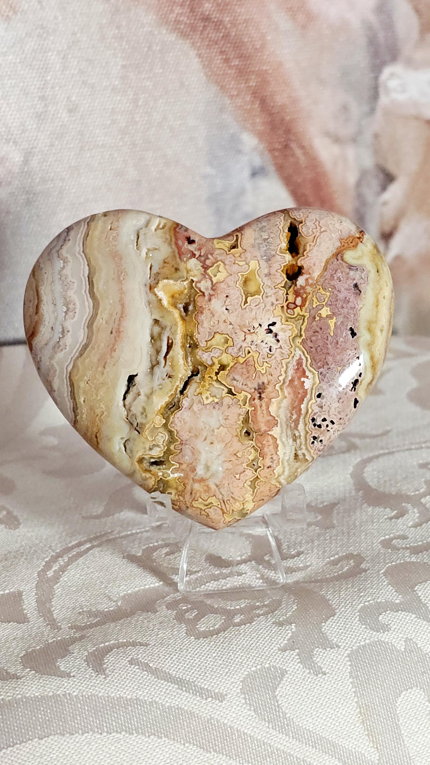 Crazy Lace Agate Heart, Rainbow Druzy Crystal, Positive Energy Stone