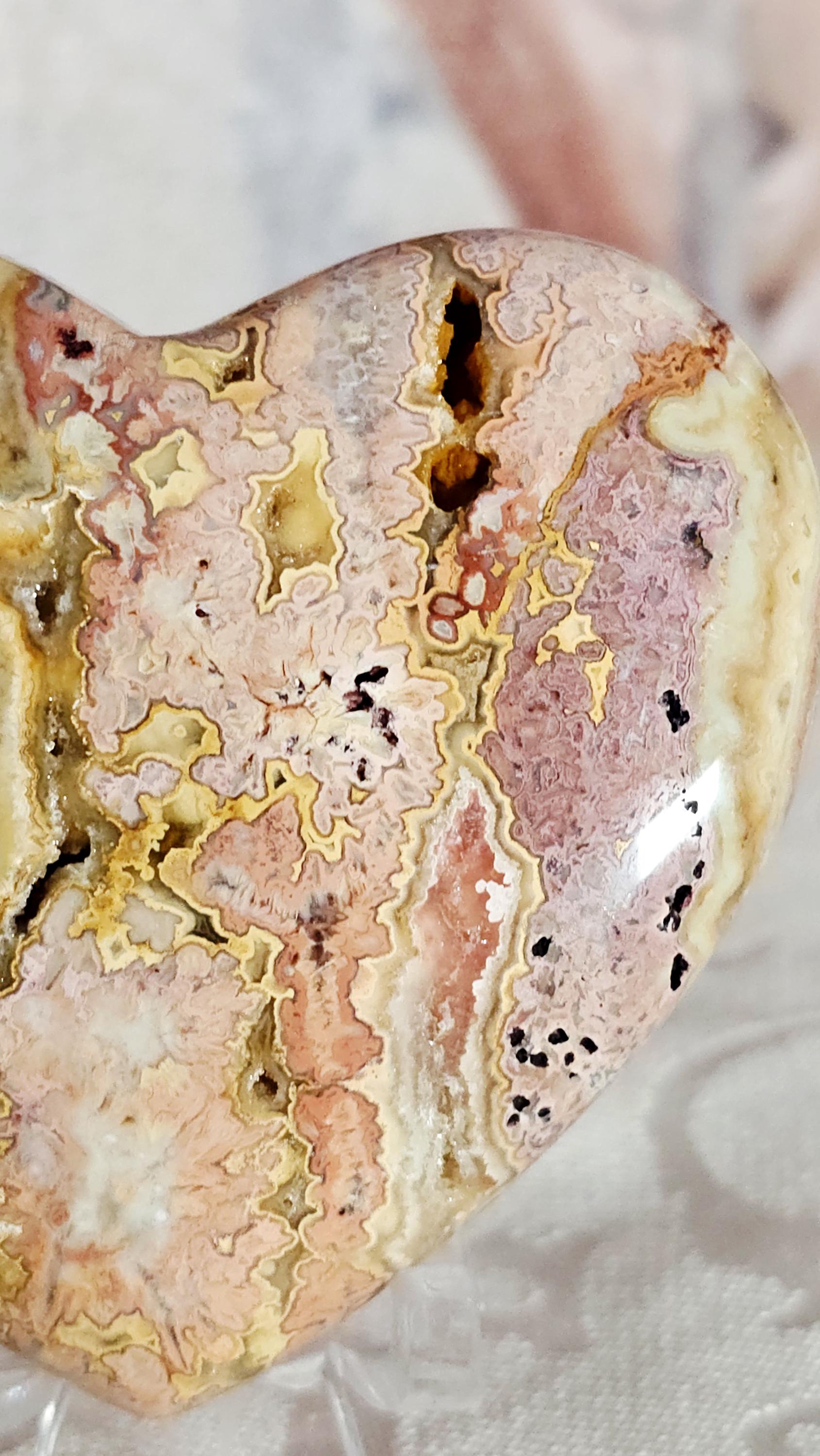 Crazy Lace Agate Heart, Rainbow Druzy Crystal, Positive Energy Stone
