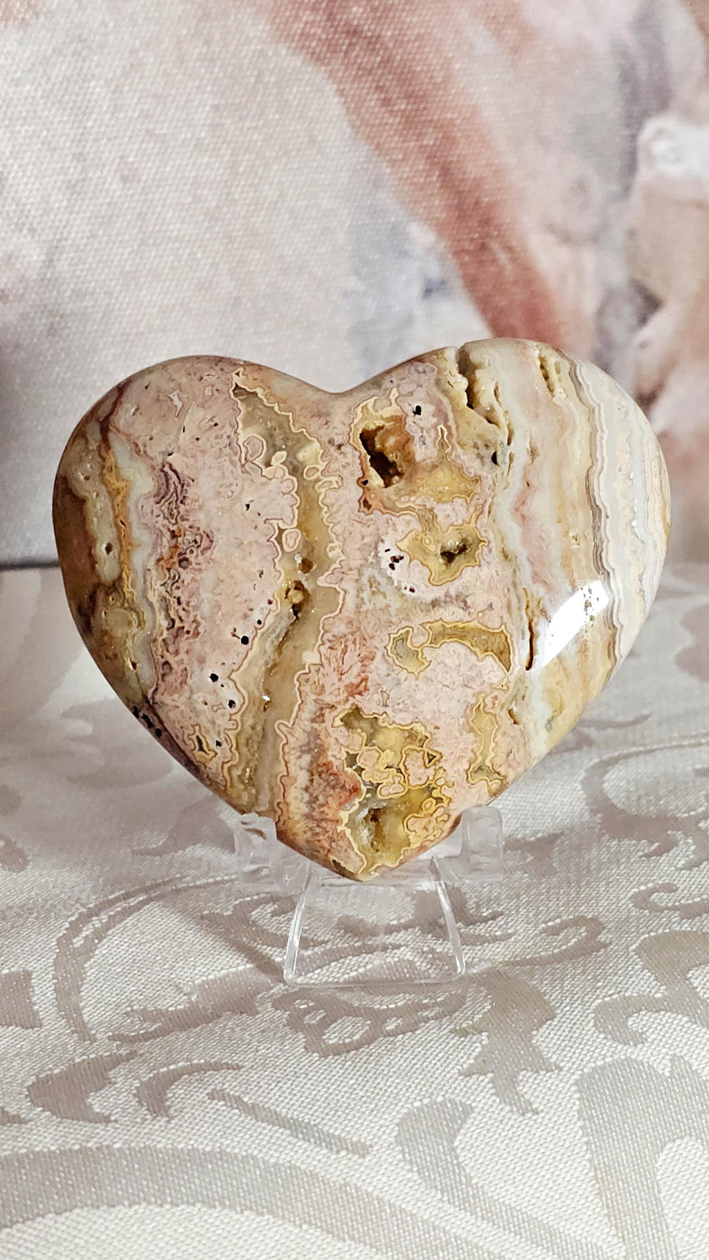 Crazy Lace Agate Heart, Rainbow Druzy Crystal, Positive Energy Stone