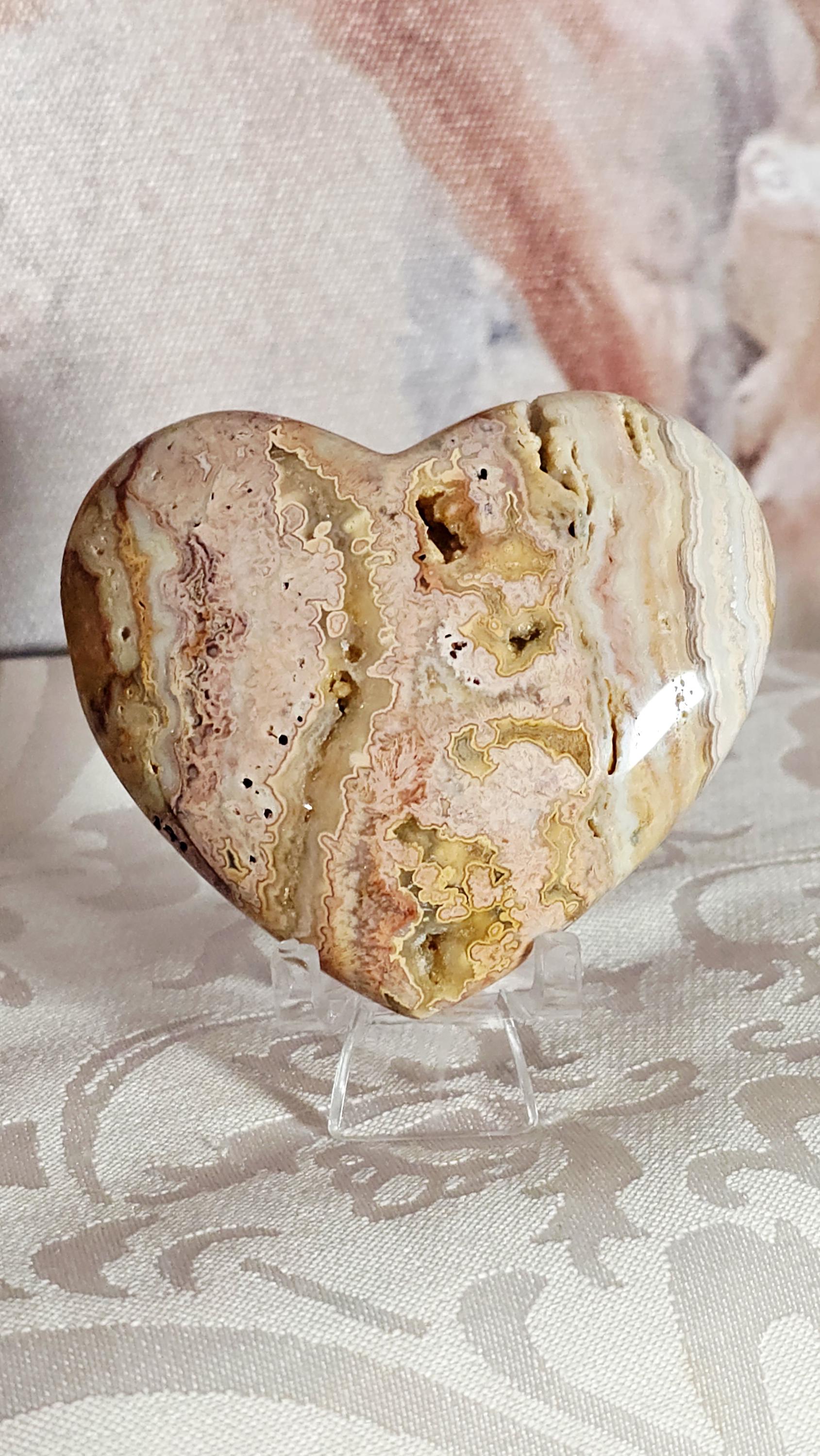 Crazy Lace Agate Heart, Rainbow Druzy Crystal, Positive Energy Stone
