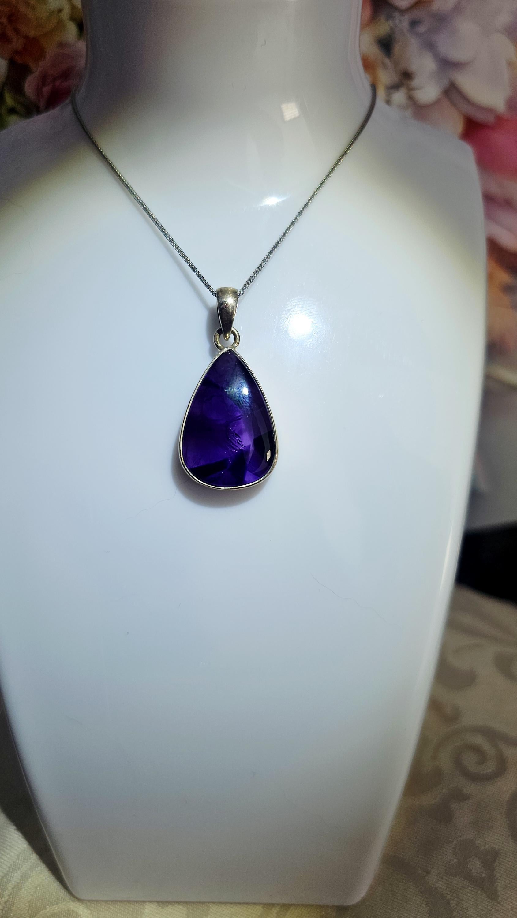 Phantom Amethyst Necklace, 925 Silver Chain, Rainbow Skull Crystal