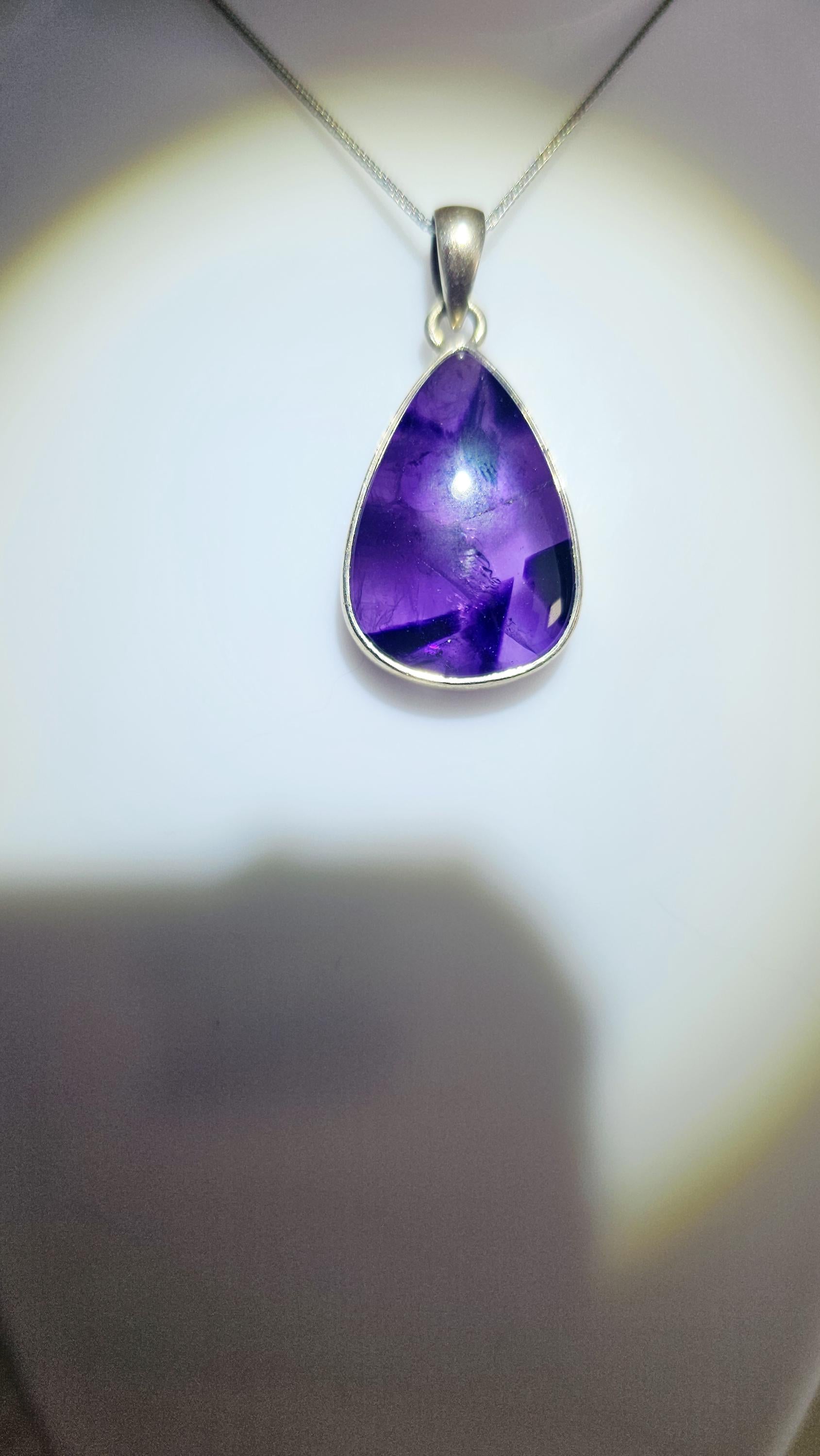 Phantom Amethyst Necklace, 925 Silver Chain, Rainbow Skull Crystal
