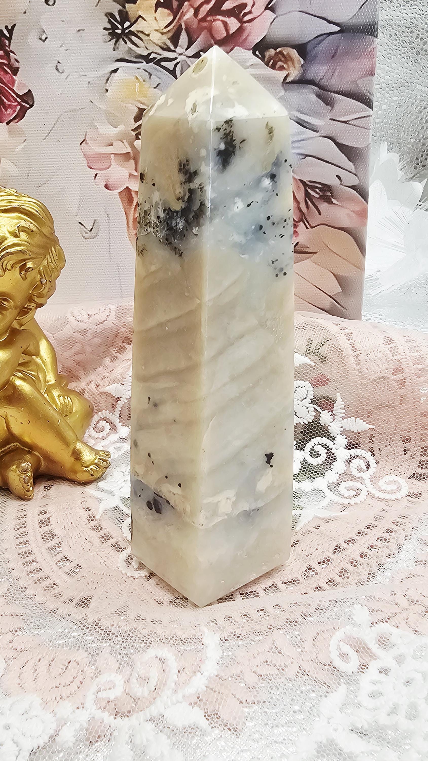 RARE Dendritic Agate Tower, Indonesian, Crystal Gift, Home Decor, Feng Shui Crystal