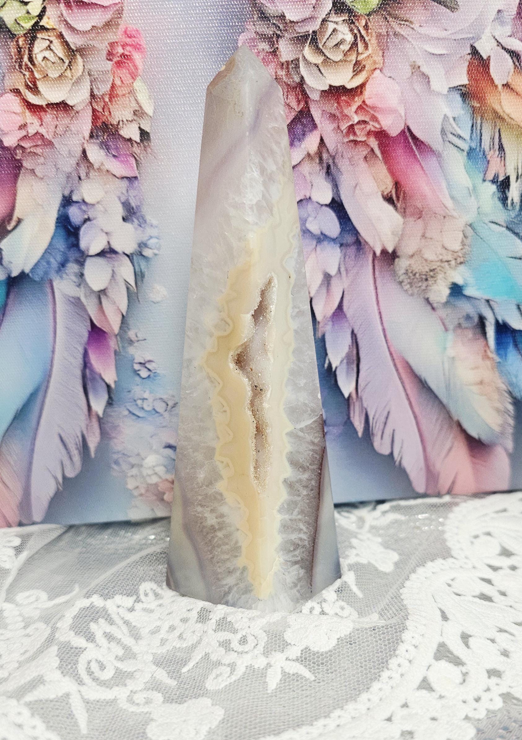 Druzy Agate Obelisk with Sugar Formation, Crystal Gift, Home Decor
