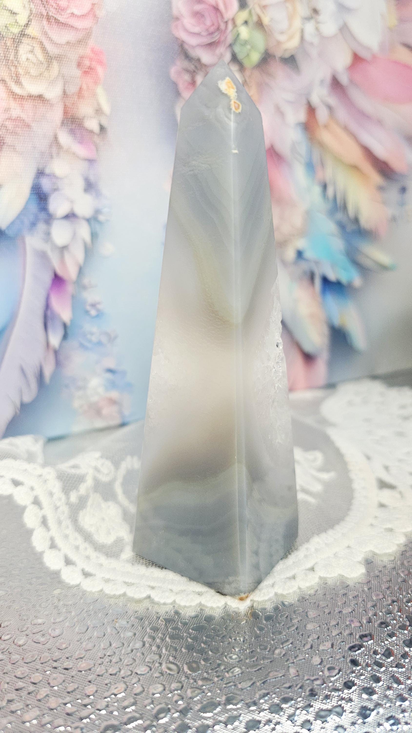 Druzy Agate Obelisk, Crystal Gift, Home Decor