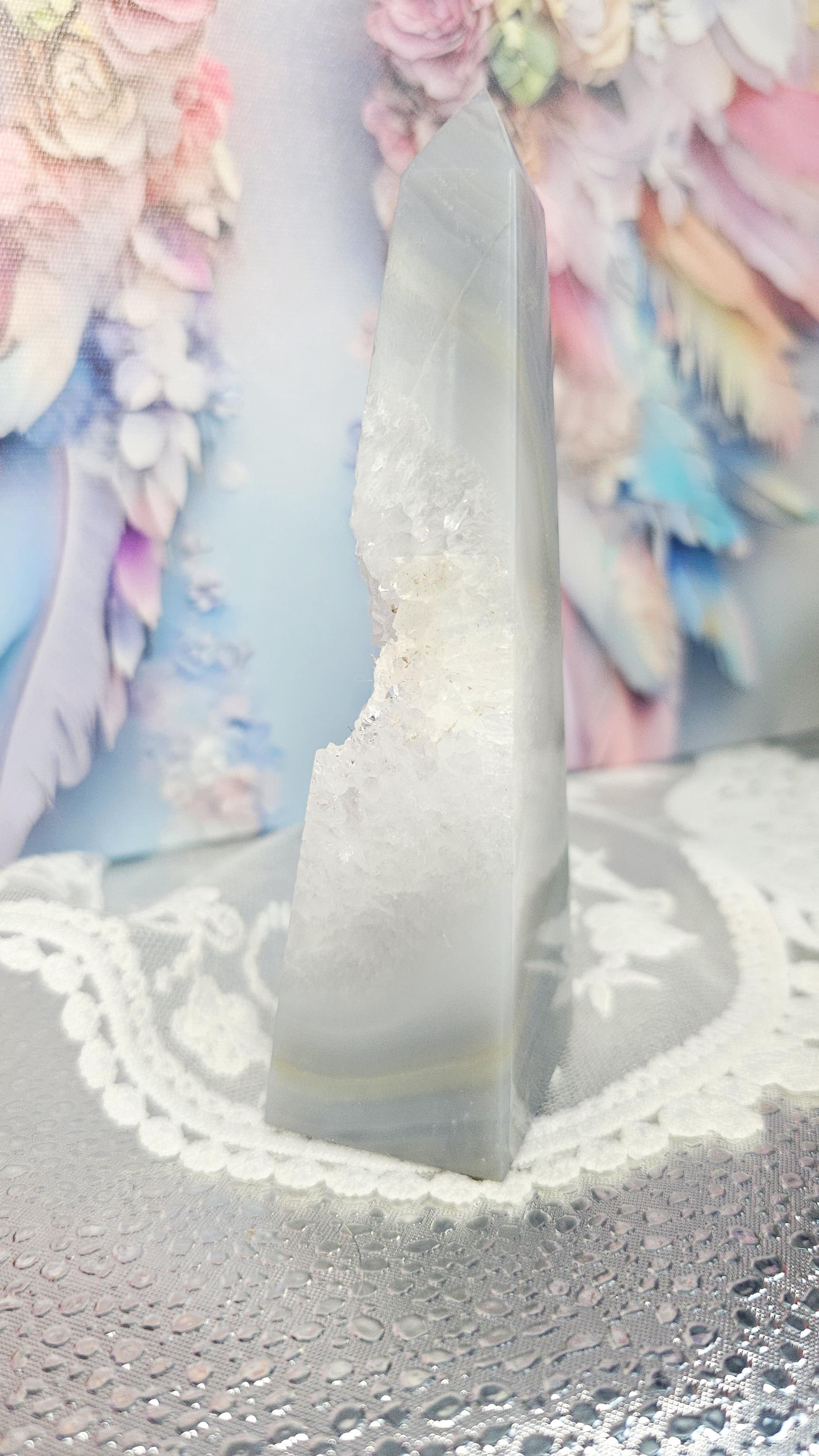 Druzy Agate Obelisk, Crystal Gift, Home Decor