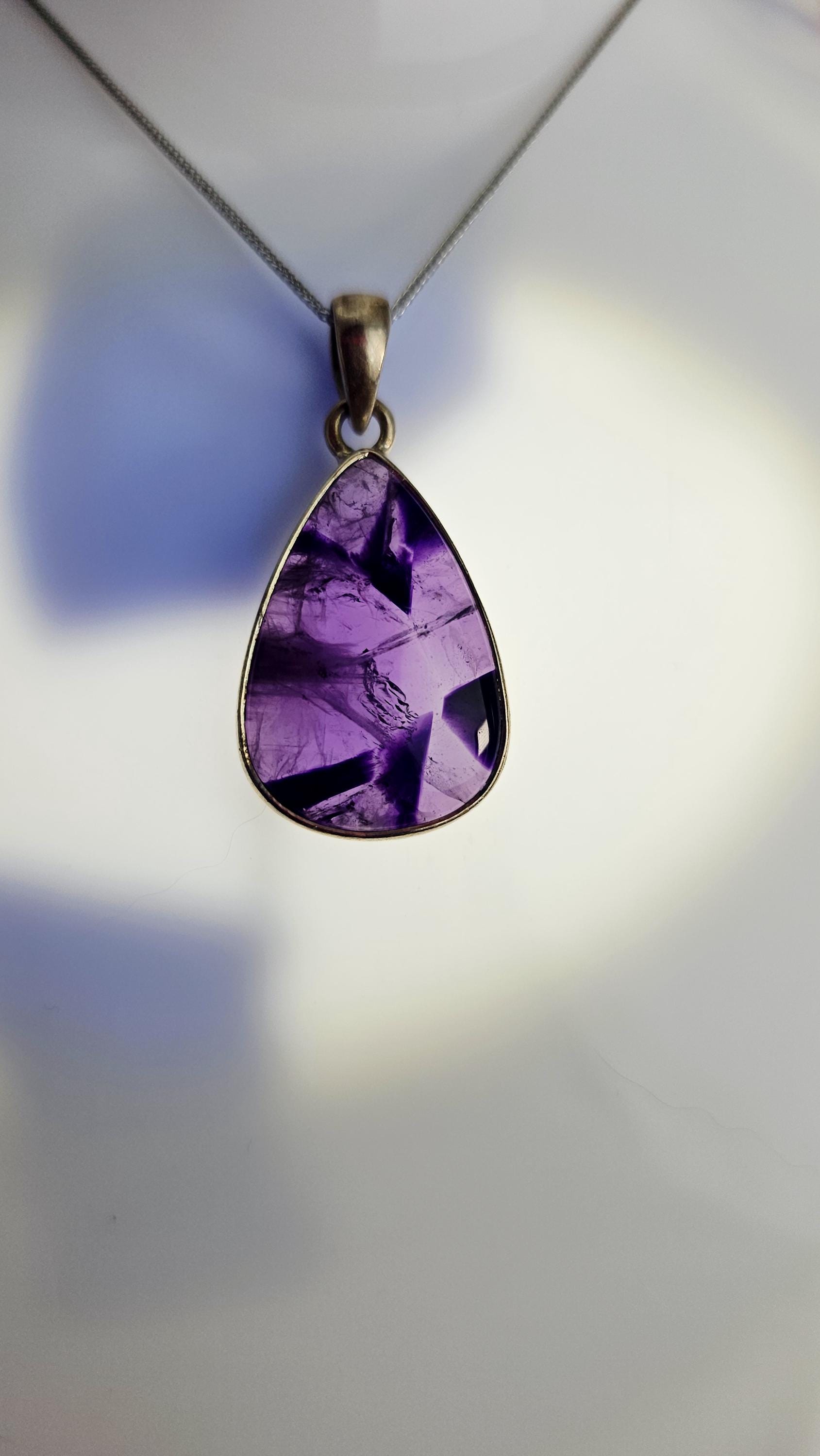 Phantom Amethyst Necklace, 925 Silver Chain, Rainbow Skull Crystal