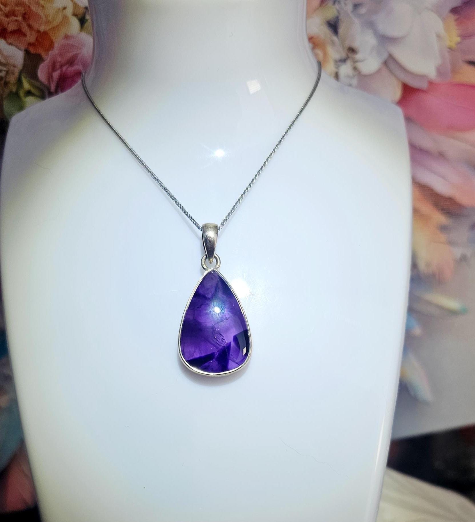 Phantom Amethyst Necklace, 925 Silver Chain, Rainbow Skull Crystal