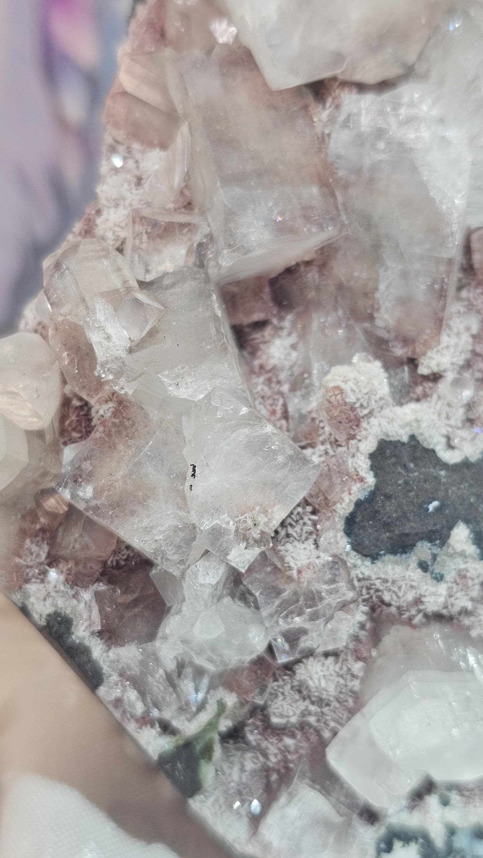 Pink Purple Cotton Candy Apophyllite Crystal Cluster, Stillbite Heulandite, India