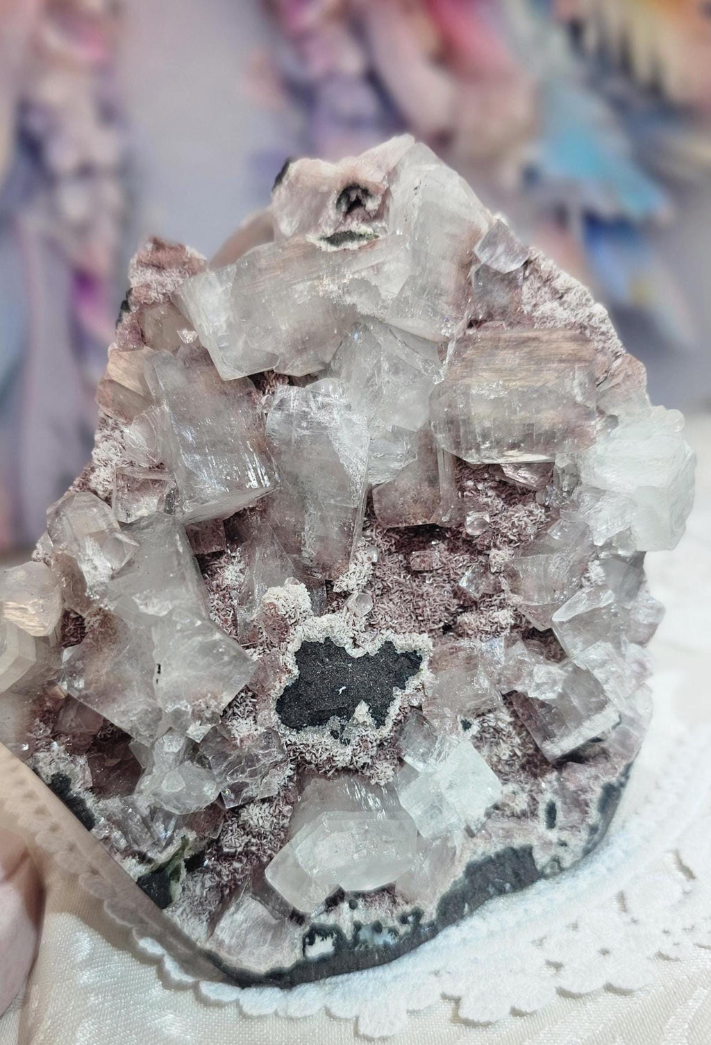 Pink Purple Cotton Candy Apophyllite Crystal Cluster, Stillbite Heulandite, India
