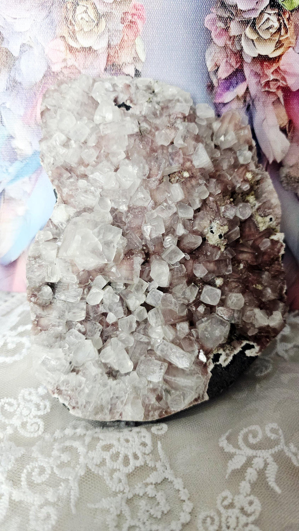 Purple Pink Cotton Candy Apophyllite Crystal Cluster, Stillbite Heulandite, India