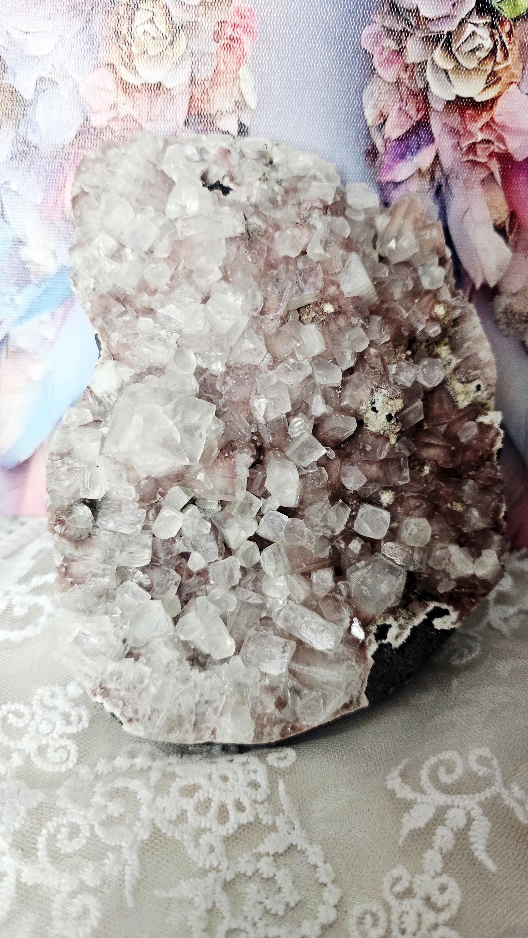 Purple Pink Cotton Candy Apophyllite Crystal Cluster, Stillbite Heulandite, India
