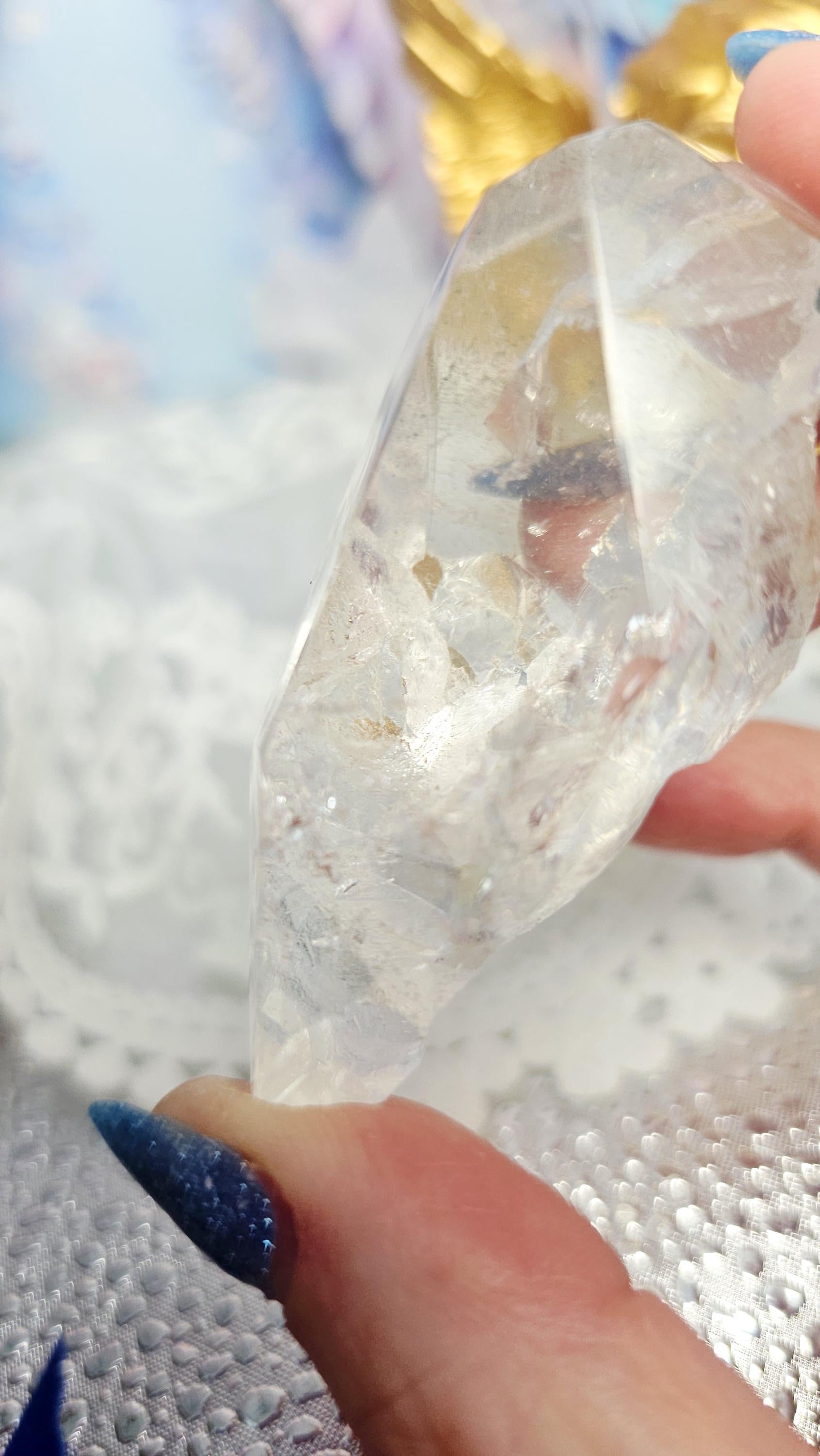 Lemurian Quartz Crystal with Garden Quartz, Rainbows, Inner Child Inclusion