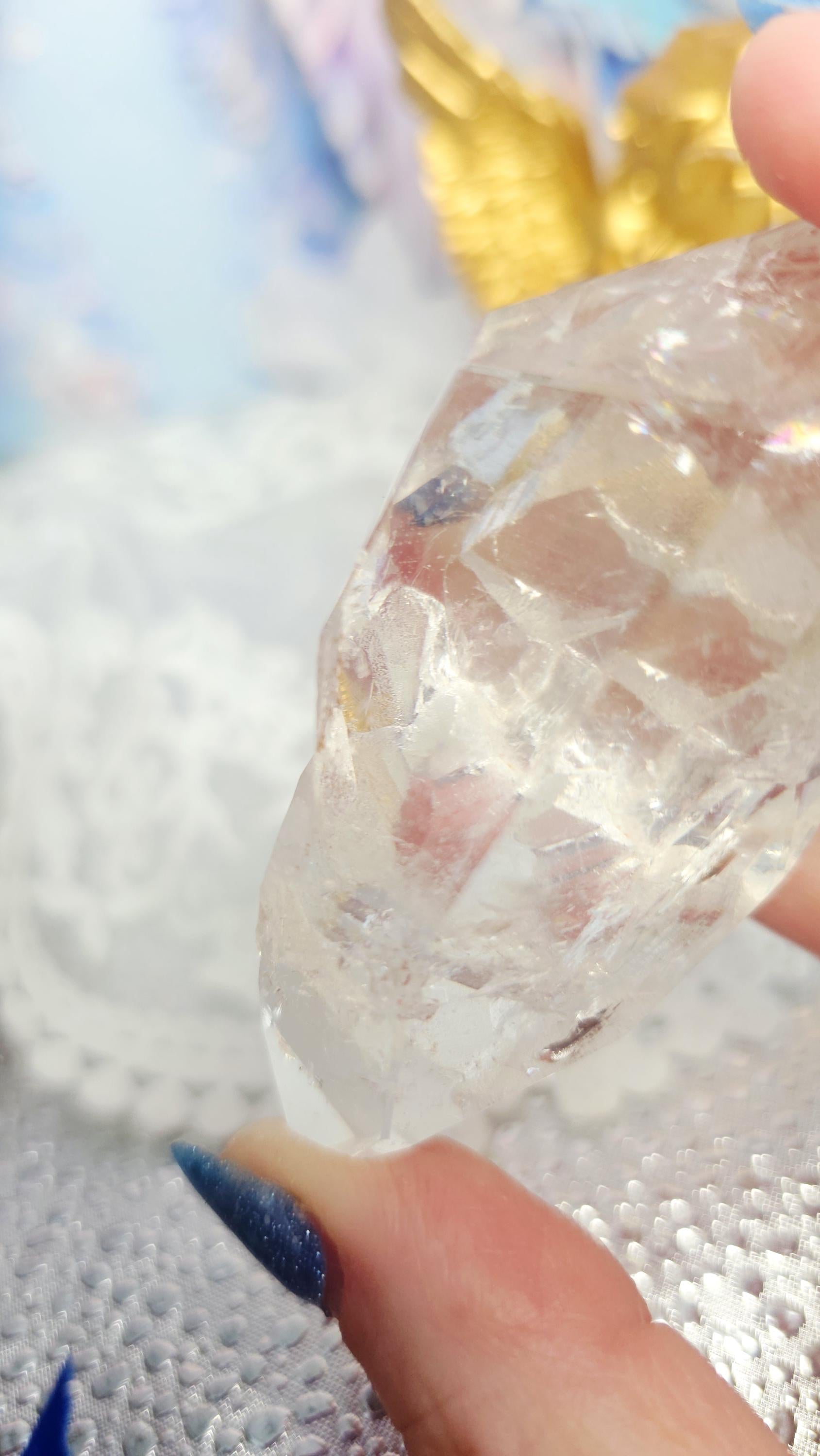 Lemurian Quartz Crystal with Garden Quartz, Rainbows, Inner Child Inclusion