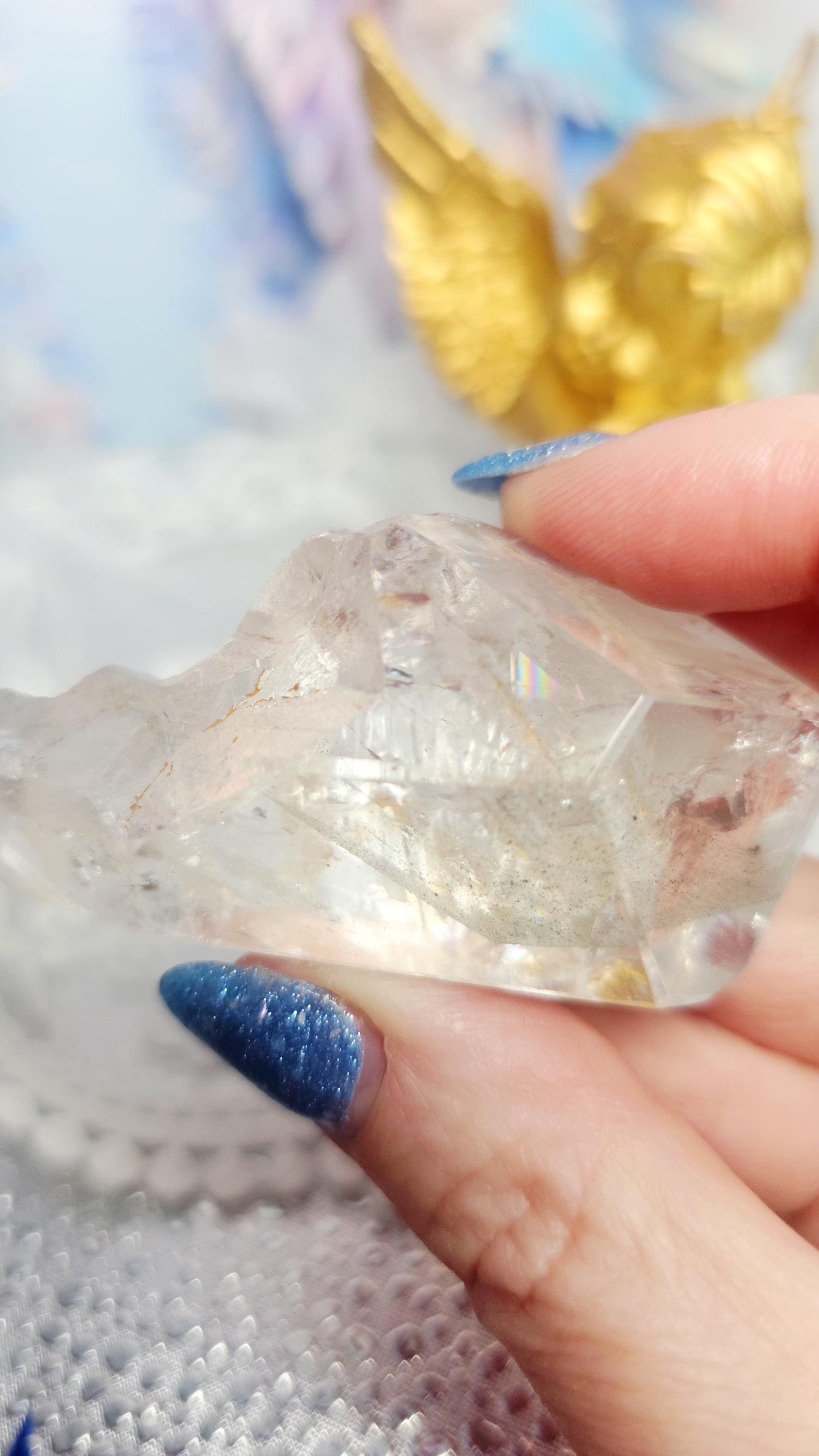 Lemurian Quartz Crystal with Garden Quartz, Rainbows, Inner Child Inclusion