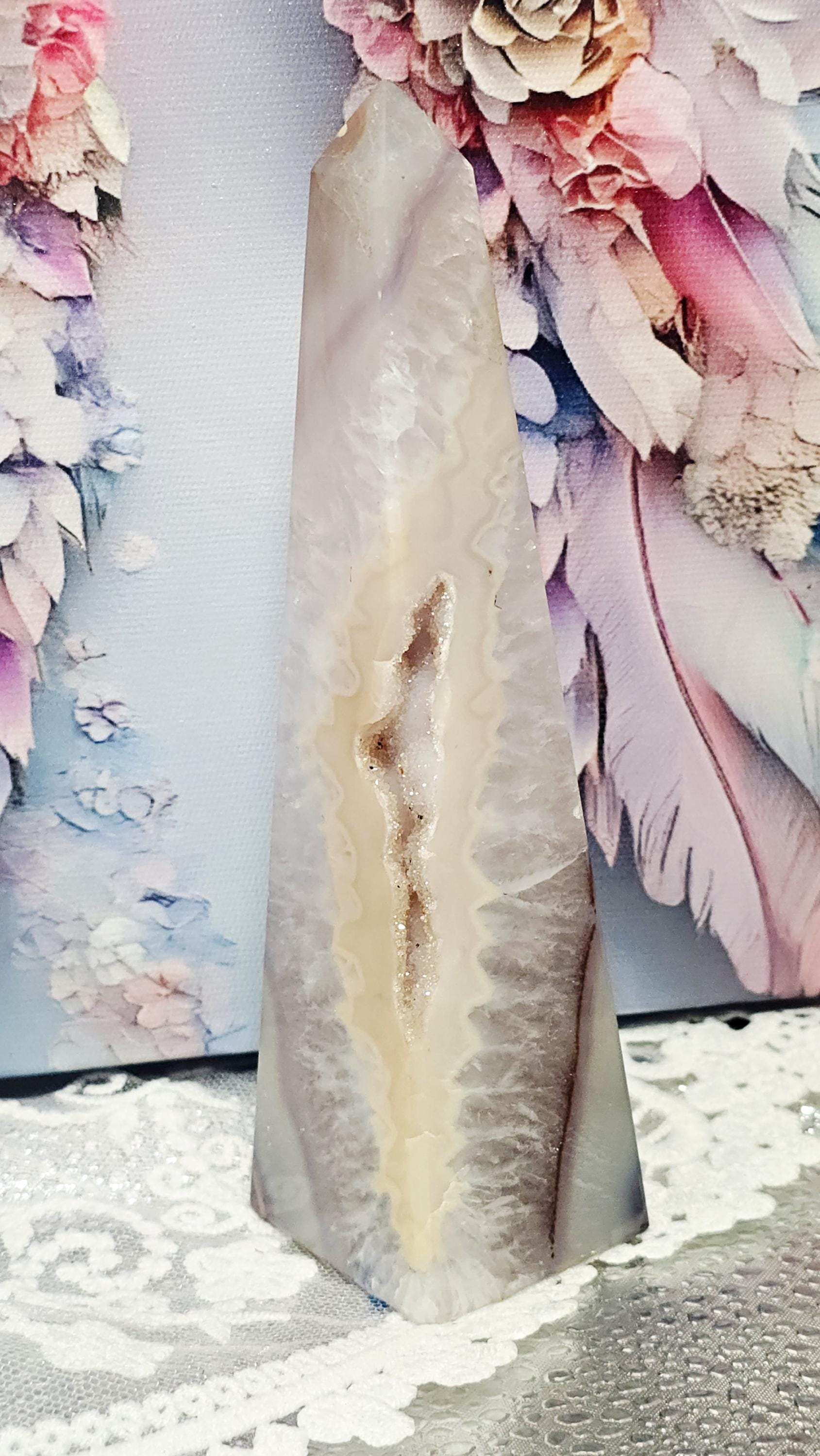 Druzy Agate Obelisk with Sugar Formation, Crystal Gift, Home Decor