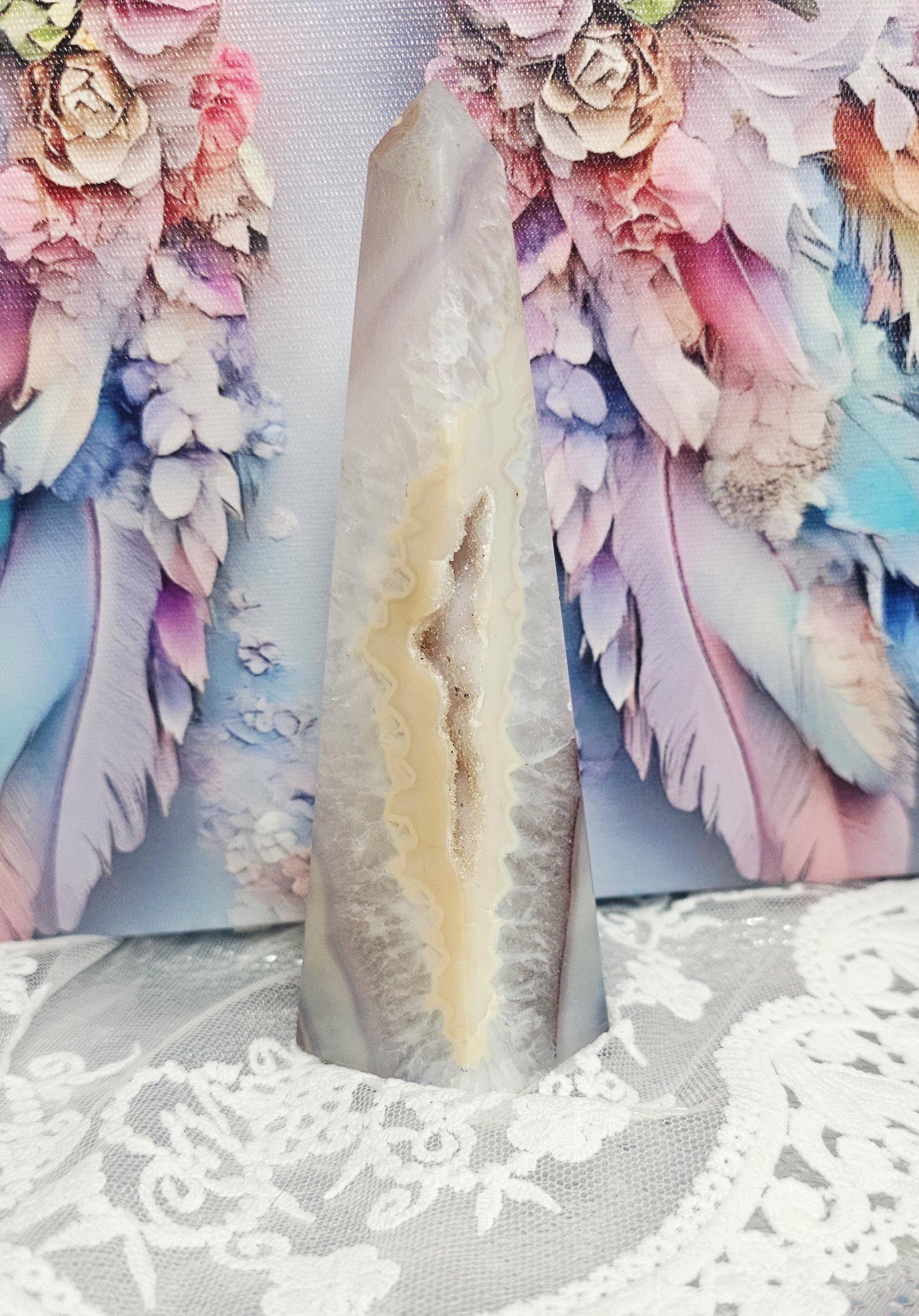 Druzy Agate Obelisk with Sugar Formation, Crystal Gift, Home Decor