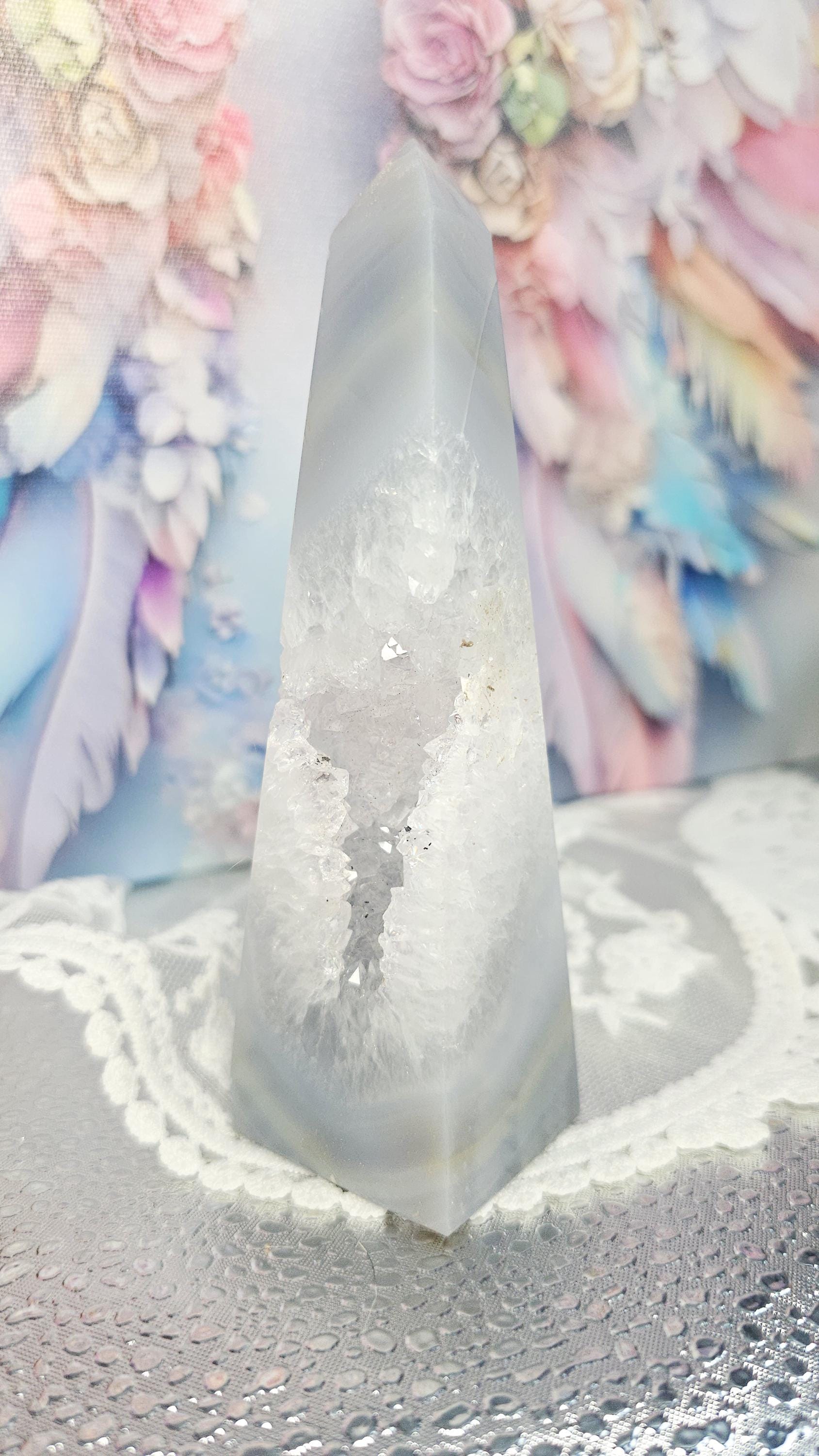 Druzy Agate Obelisk, Crystal Gift, Home Decor