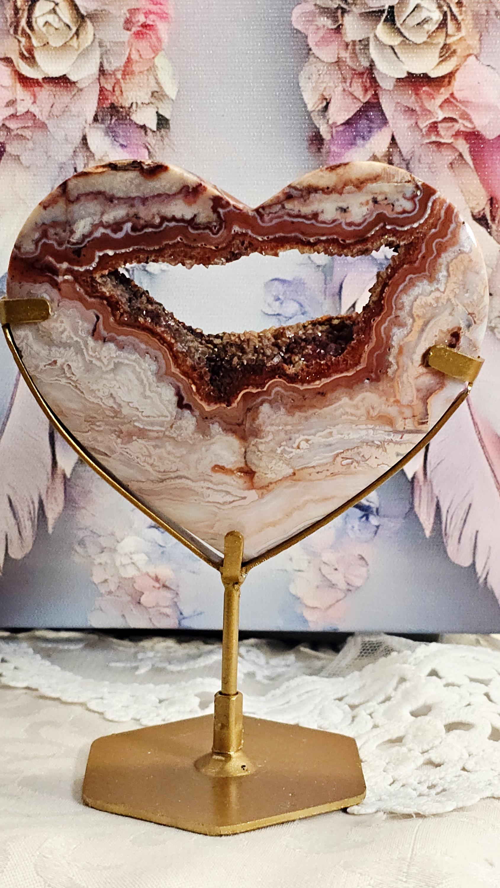 Pink Crazy Lace Heart on a Stand, Crystal Gift, Hearts