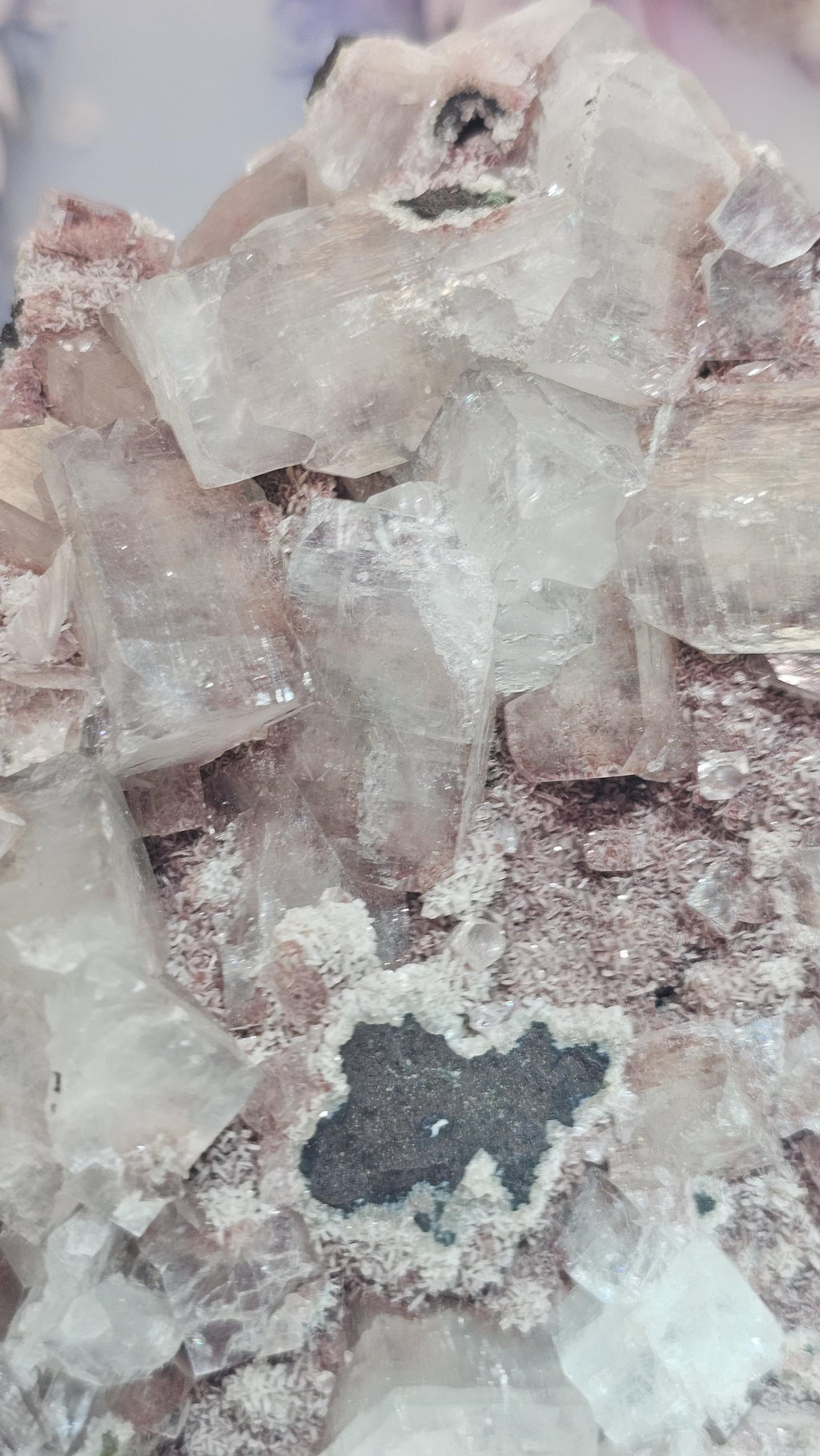 Pink Purple Cotton Candy Apophyllite Crystal Cluster, Stillbite Heulandite, India