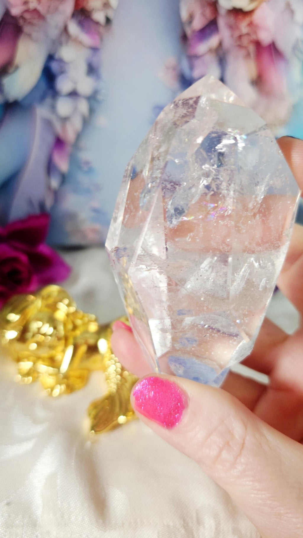 Lemurian Quartz Crystal with Chlorite, Phantoms and Rainbows, Manifestation Crystal from Brazil