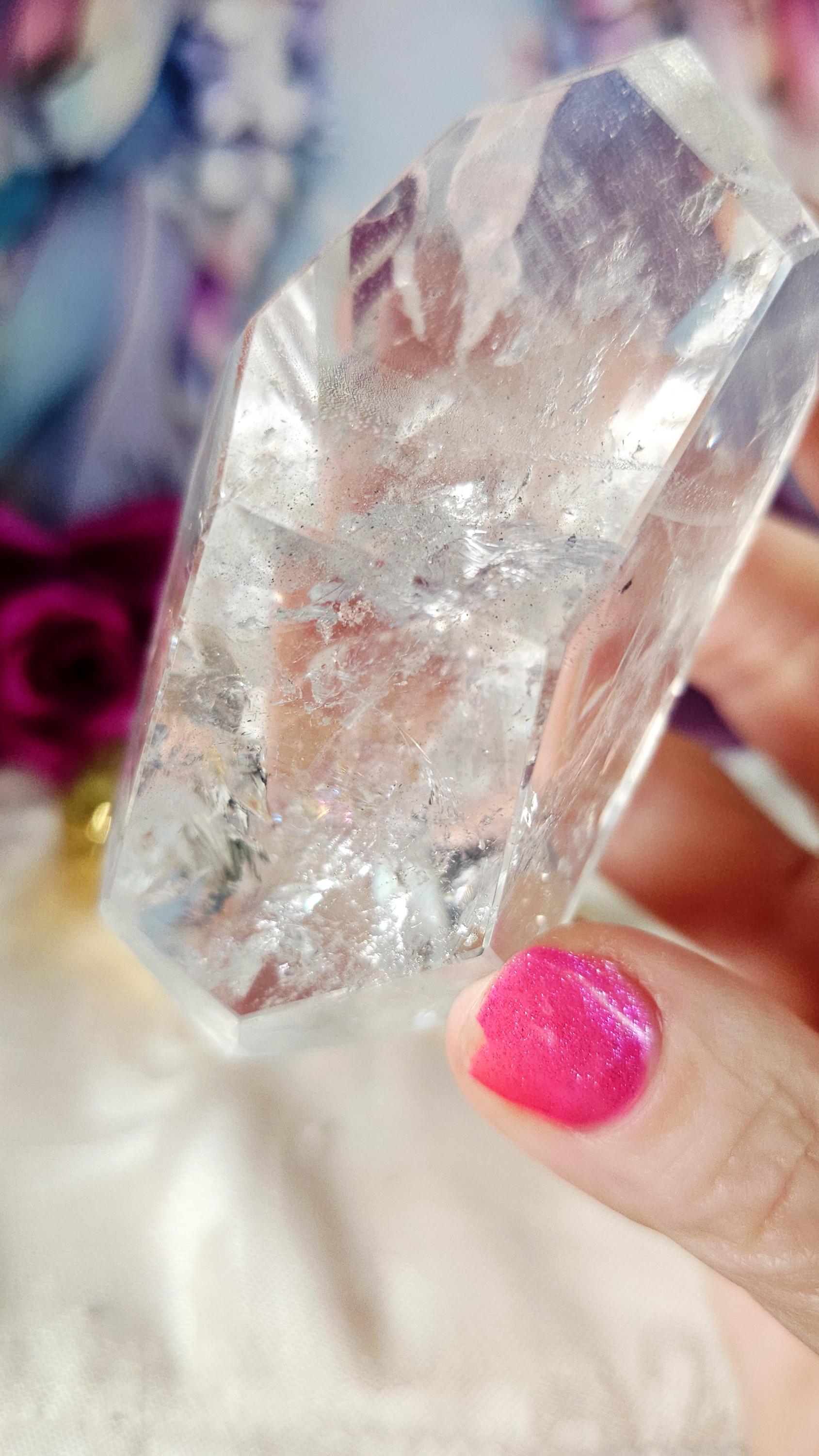 Lemurian Quartz Crystal with Chlorite, Phantoms and Rainbows, Manifestation Crystal from Brazil