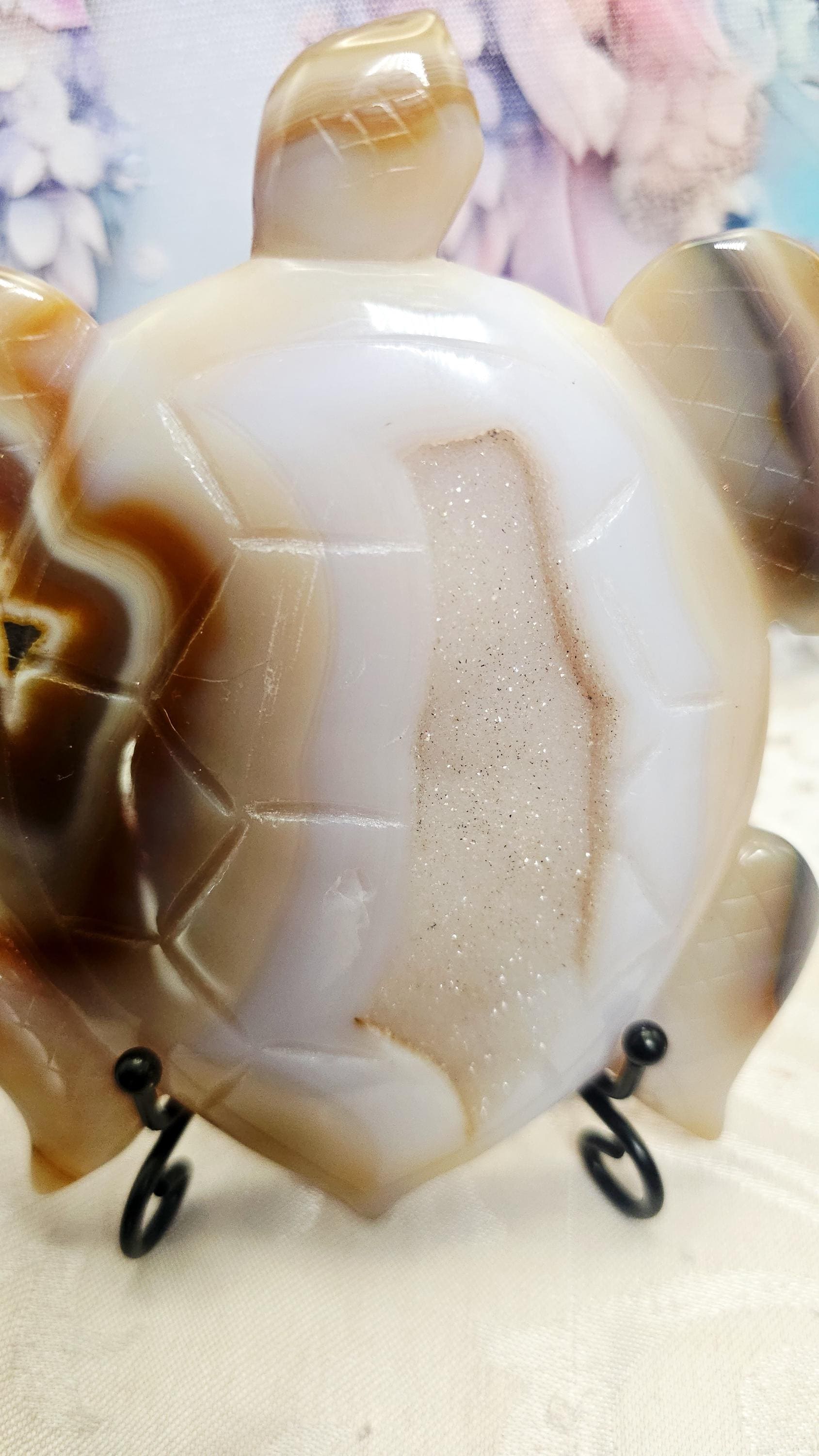 Druzy Agate Turtle Statue, Natural Crystal Home Decor Sculpture