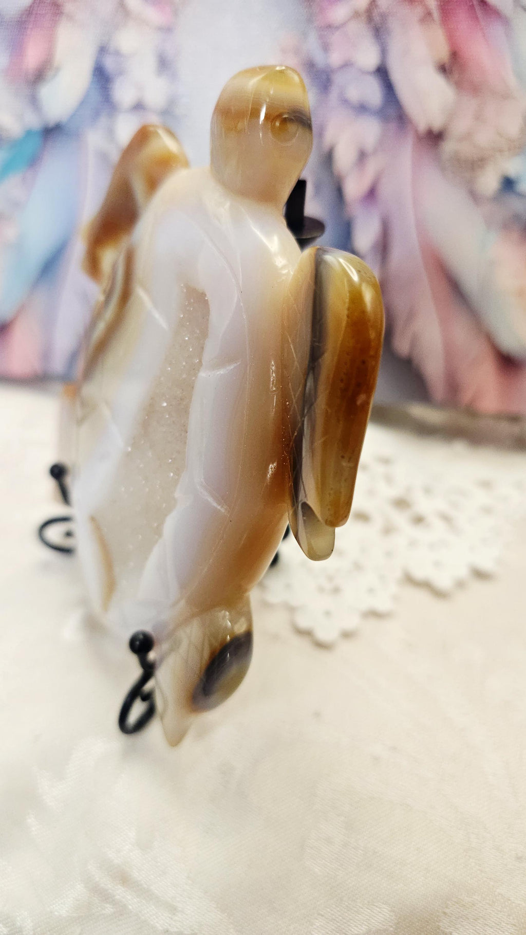 Druzy Agate Turtle Statue, Natural Crystal Home Decor Sculpture