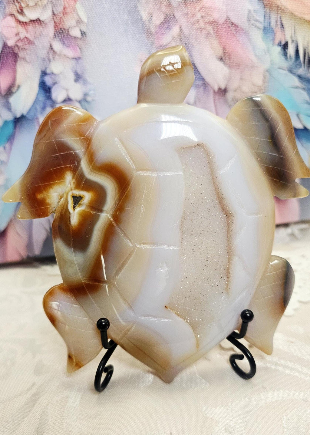 Druzy Agate Turtle Statue, Natural Crystal Home Decor Sculpture