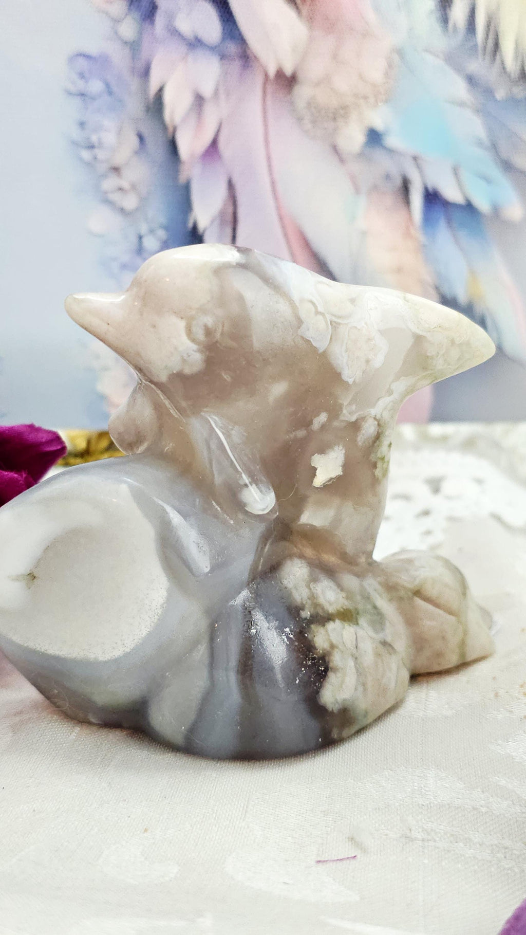 Green Flower Agate Dolphin , Sea Life, Crystal Home Decor,
