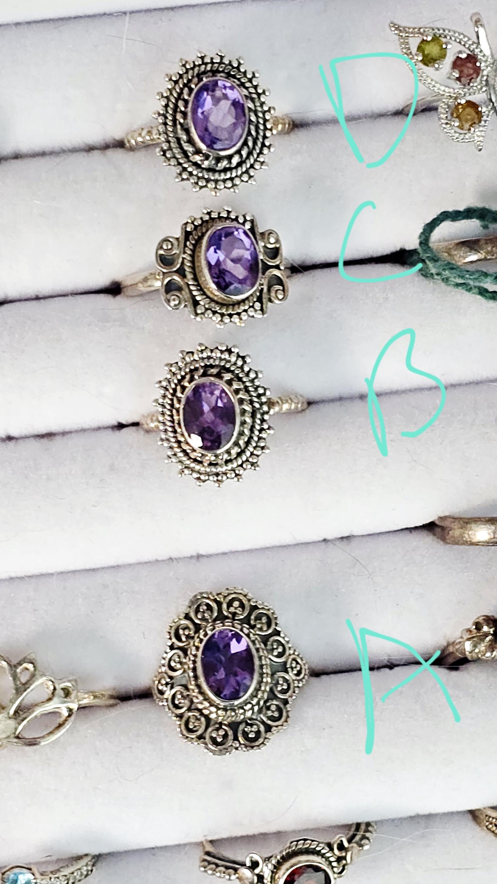 925 Silver Amethyst Crystal Ring, Handmade, Size 7