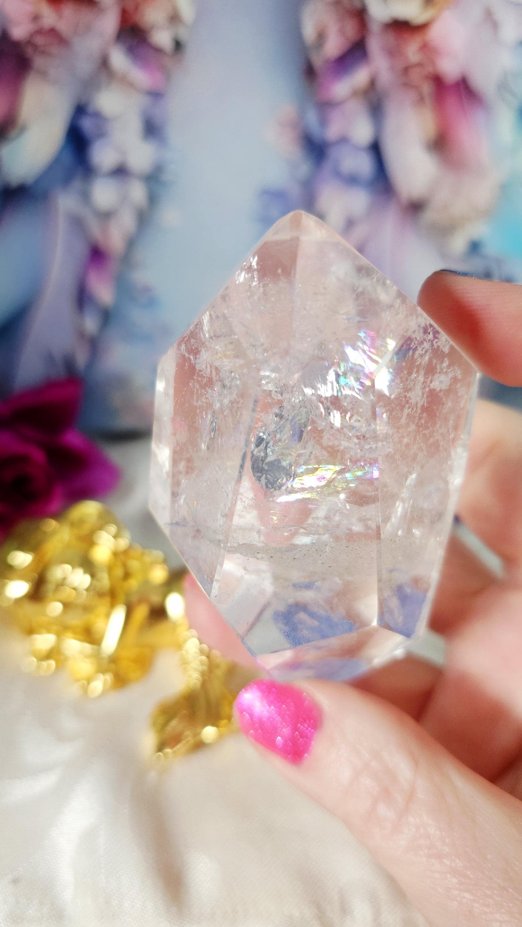 Lemurian Quartz Crystal with Chlorite, Phantoms and Rainbows, Manifestation Crystal from Brazil