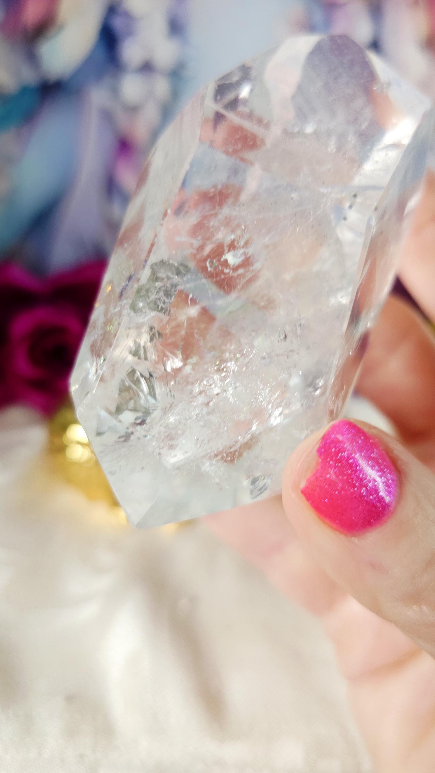 Lemurian Quartz Crystal with Chlorite, Phantoms and Rainbows, Manifestation Crystal from Brazil