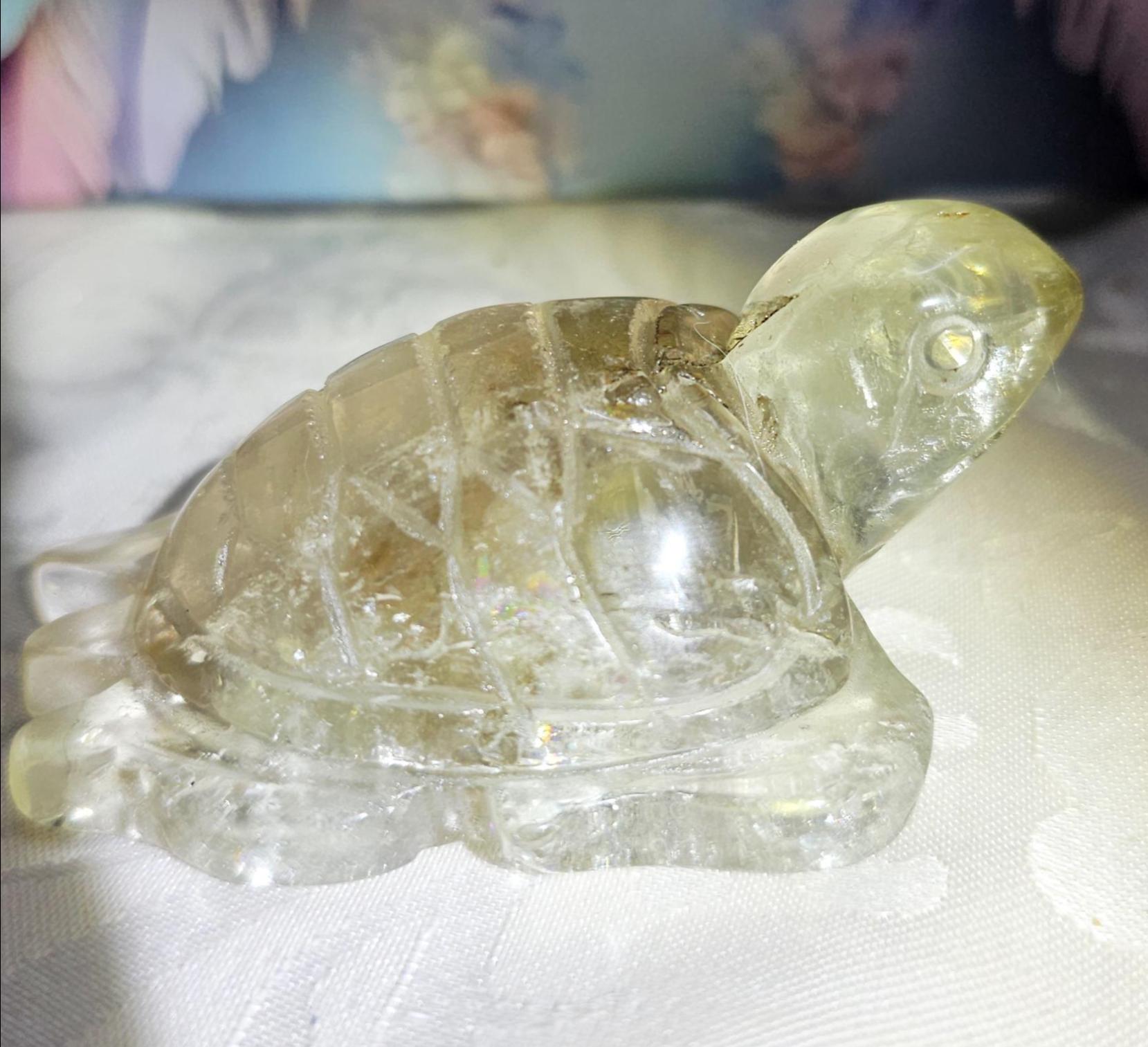 Natural Garden Quartz Turtle, Non-Heated Citrine Crystal Home Decor