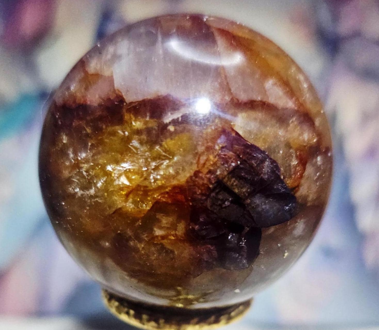 Golden Fire Quartz Sphere, Golden Healer Crystal, Rainbow Inclusion, Meditation Tool