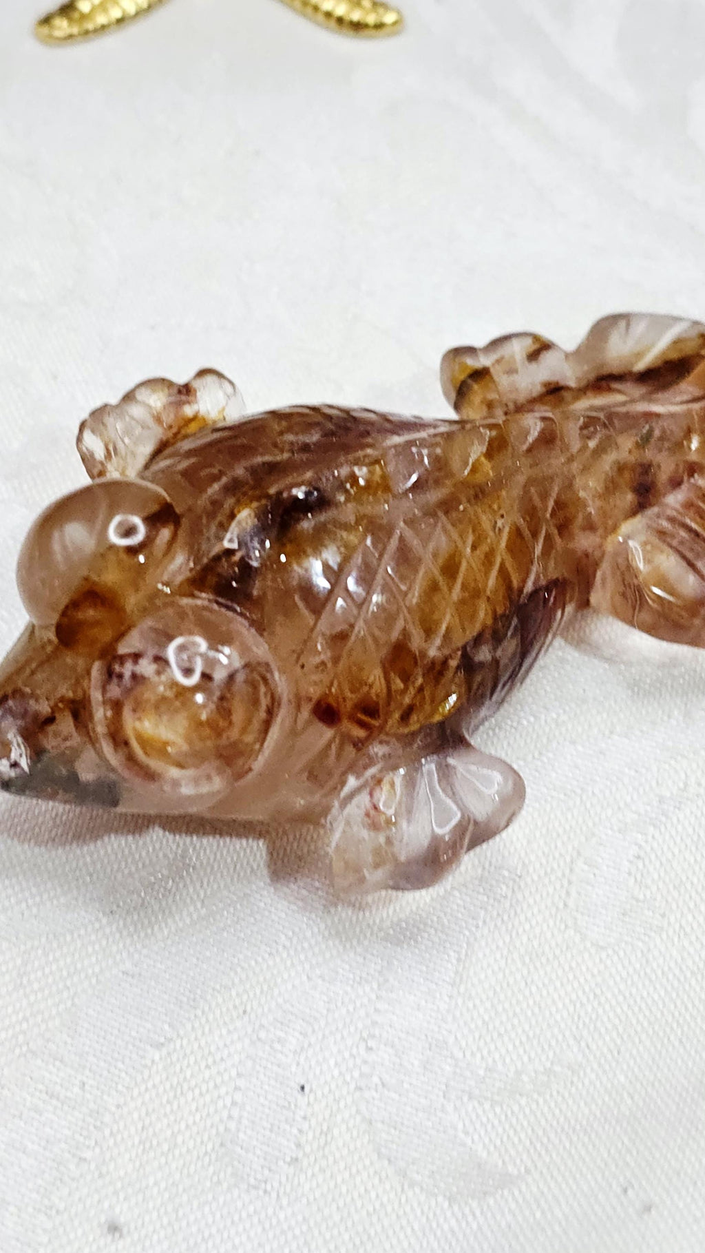 Golden Fire Quartz Fish, Golden Healer, Feng Shui Wealth Symbol, Home Decor, Meditation Tool