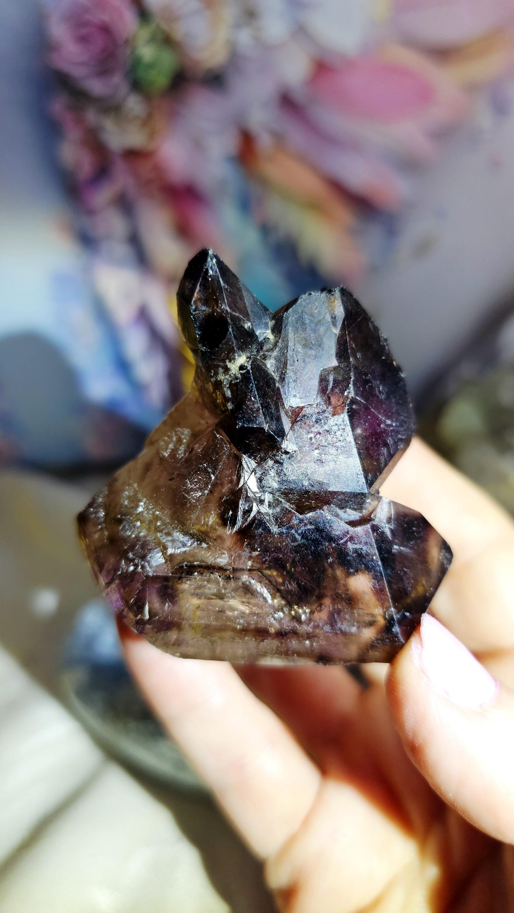 Elestial Amethyst & Smoky Quartz, Sceptered Growth, Espírito Santo, Brazil