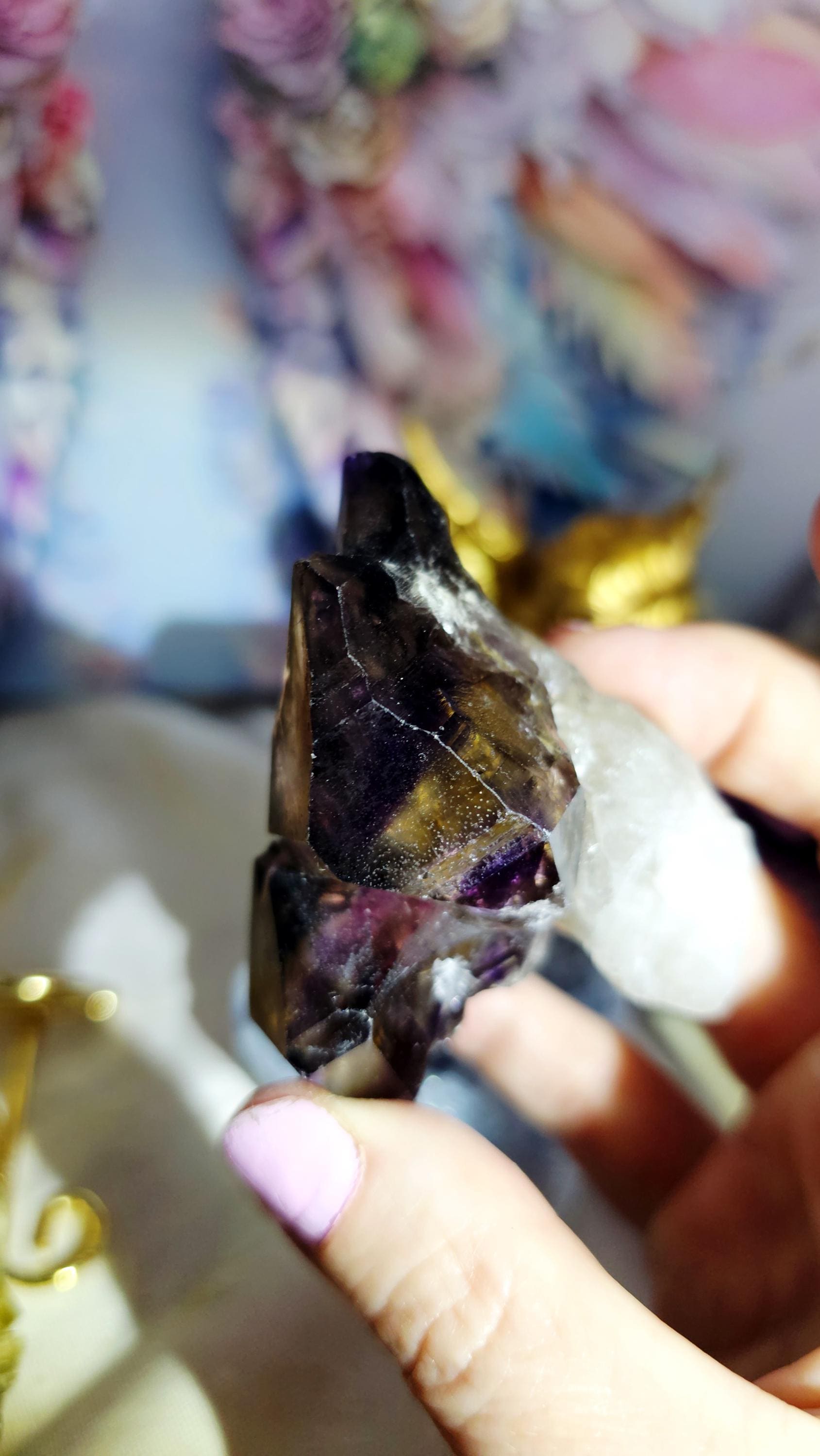 Elestial Amethyst & Smoky Quartz, Sceptered Growth, Espírito Santo, Brazil