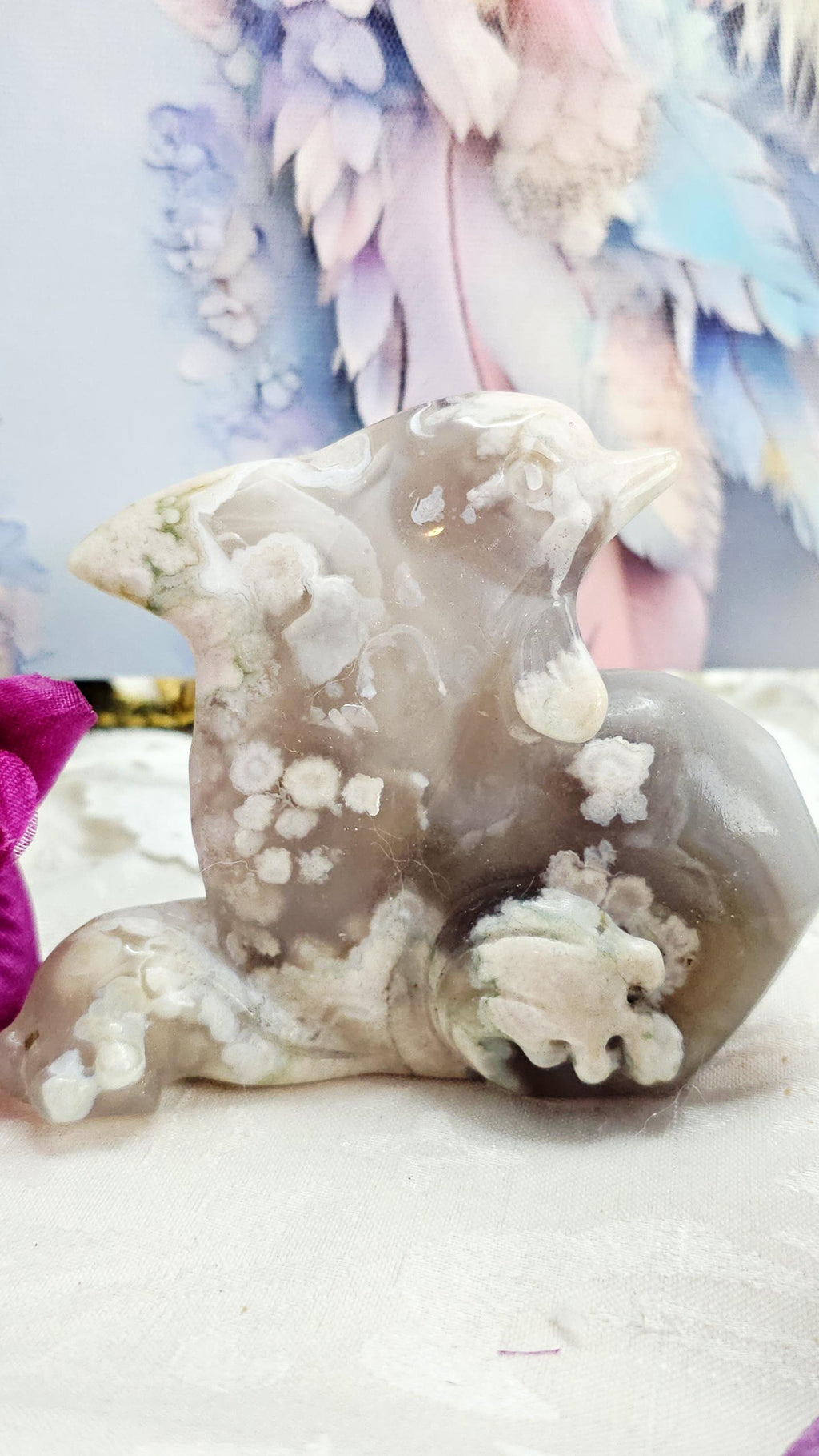 Green Flower Agate Dolphin , Sea Life, Crystal Home Decor,