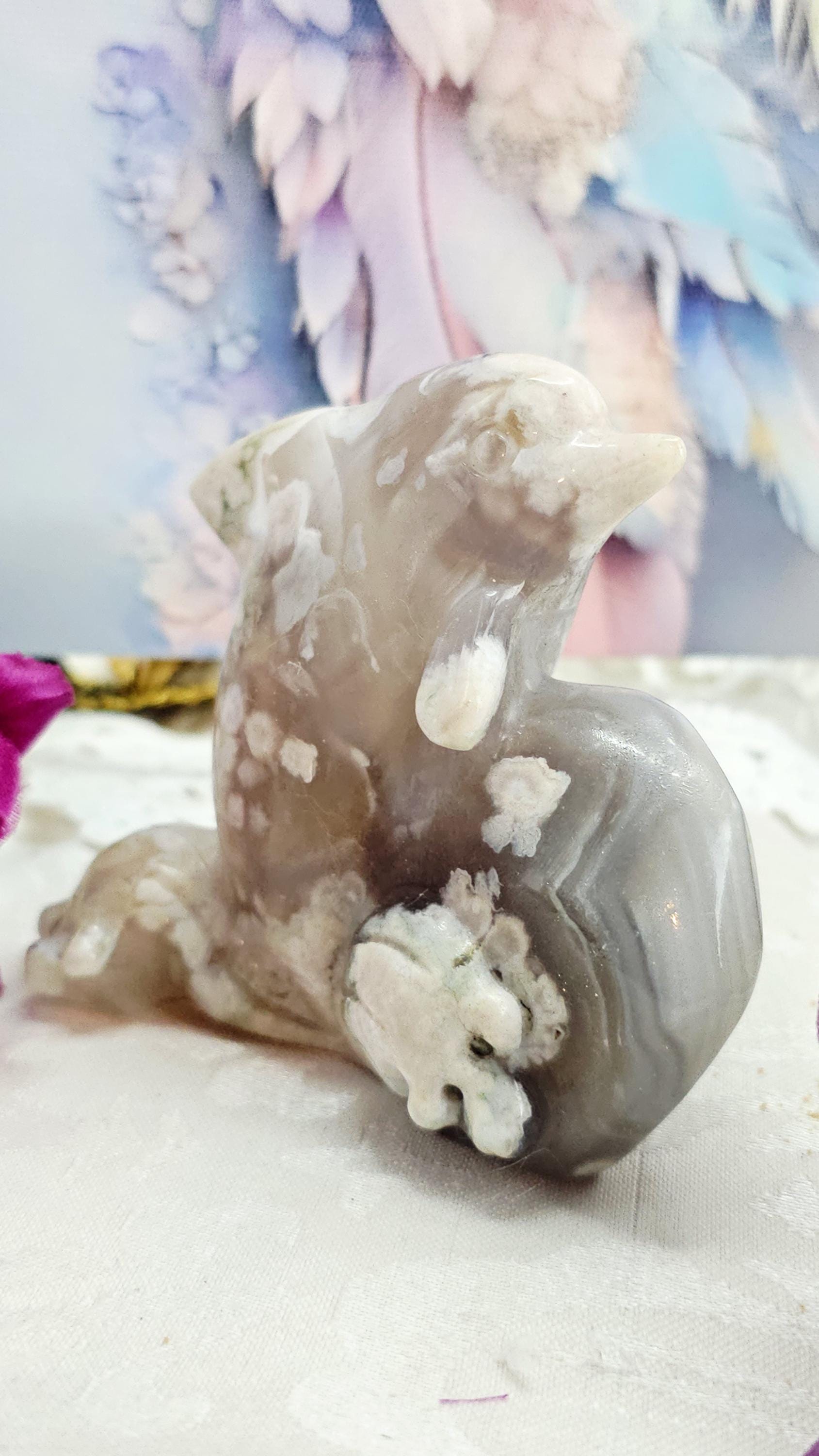 Green Flower Agate Dolphin , Sea Life, Crystal Home Decor,