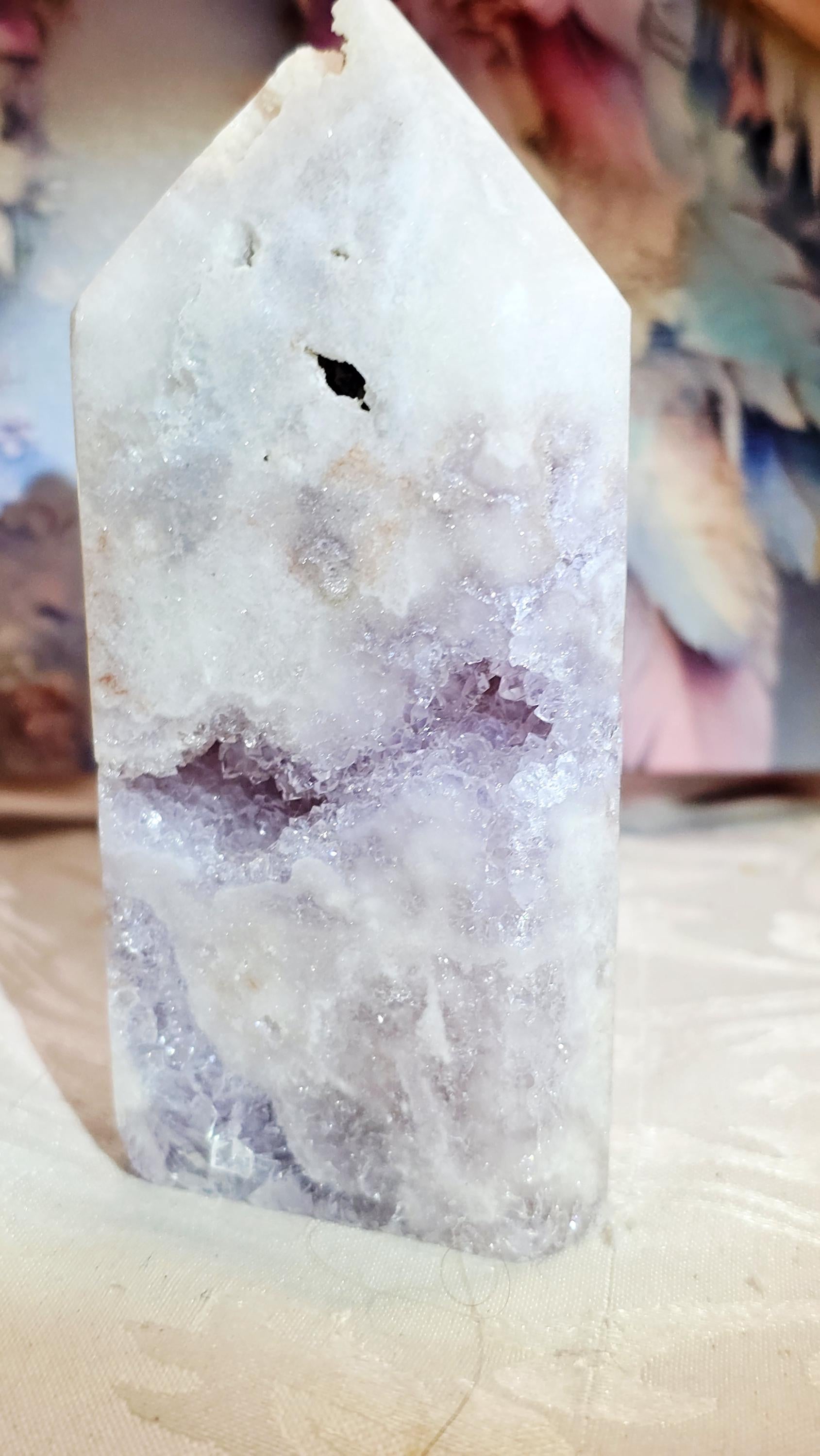 Brazilian Pink Amethyst Druzy Tower with Portals, Reiki Infused Crystal