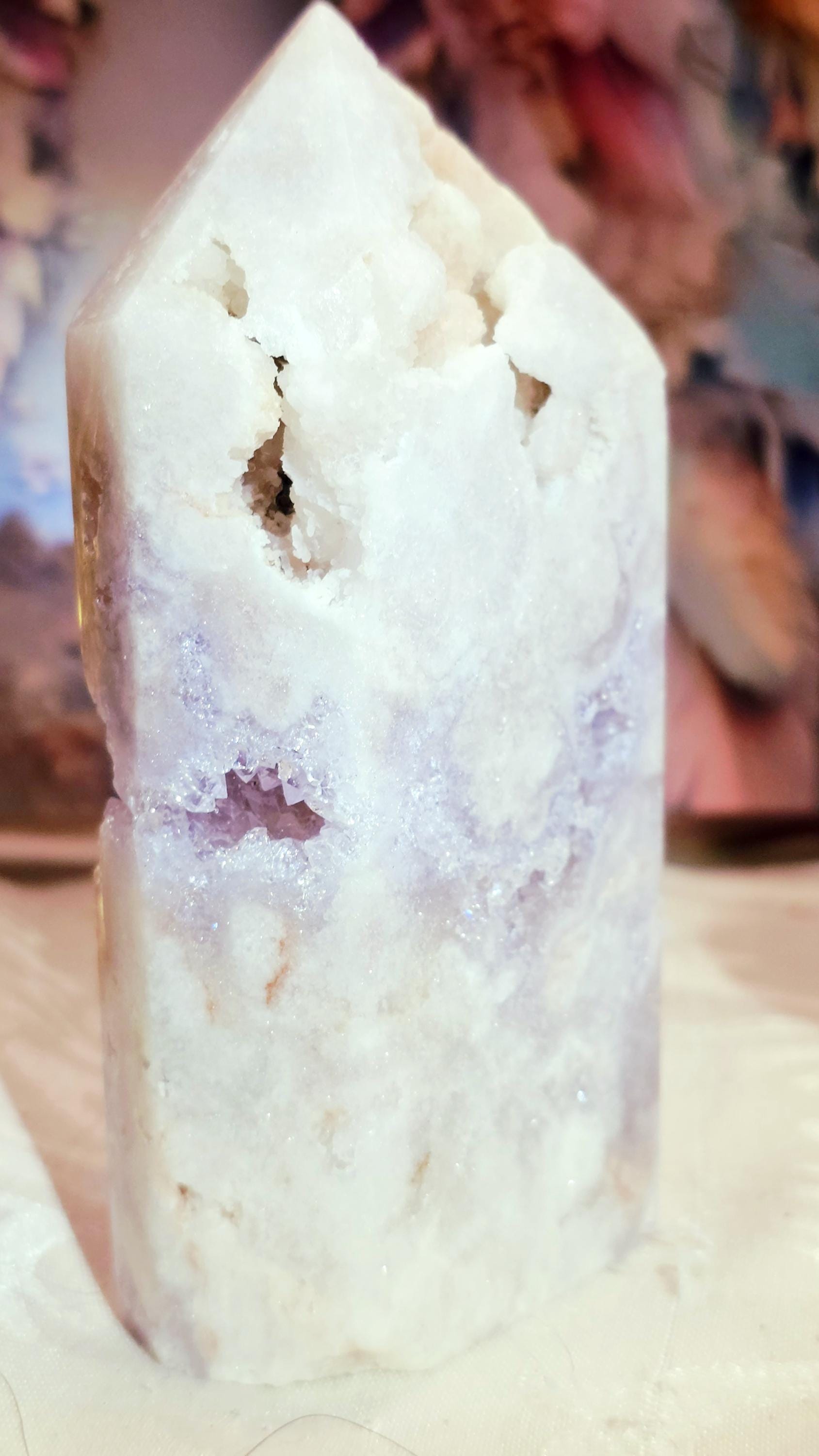 Brazilian Pink Amethyst Druzy Tower with Portals, Reiki Infused Crystal
